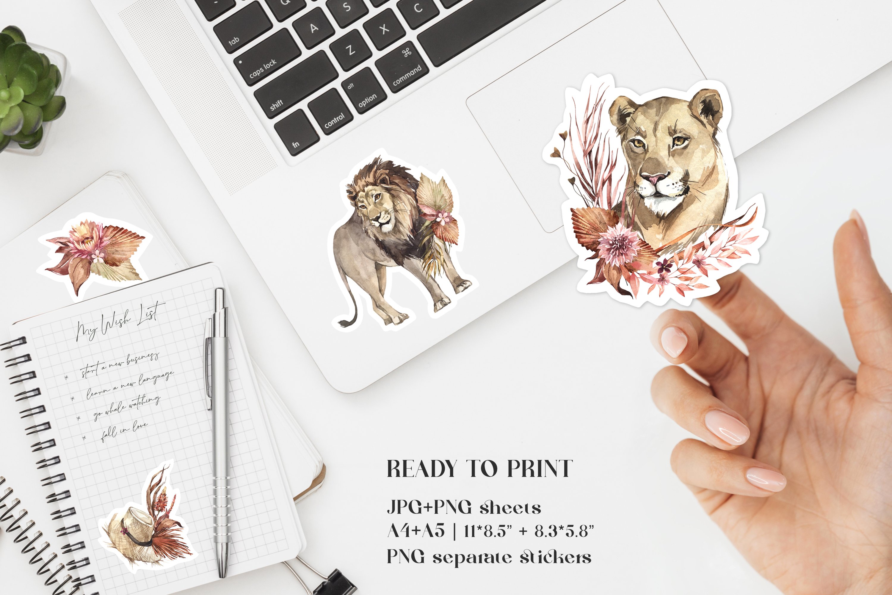 10 Stickers Safary Cats|Printable cutting Animals DIY PNG 3