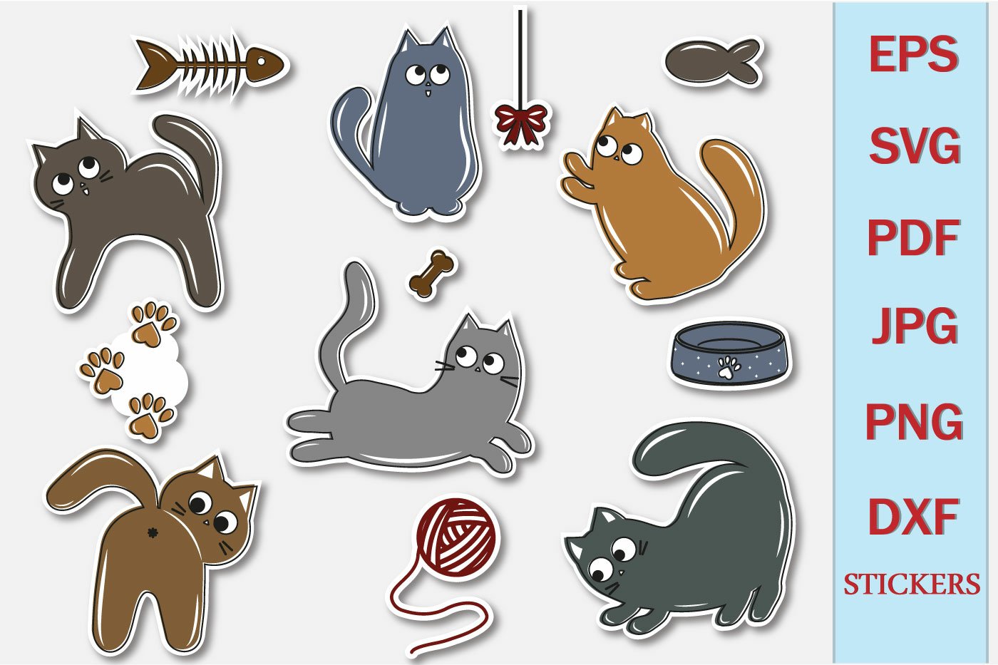 Bundle cute cats. Stickers for Printing Cricut