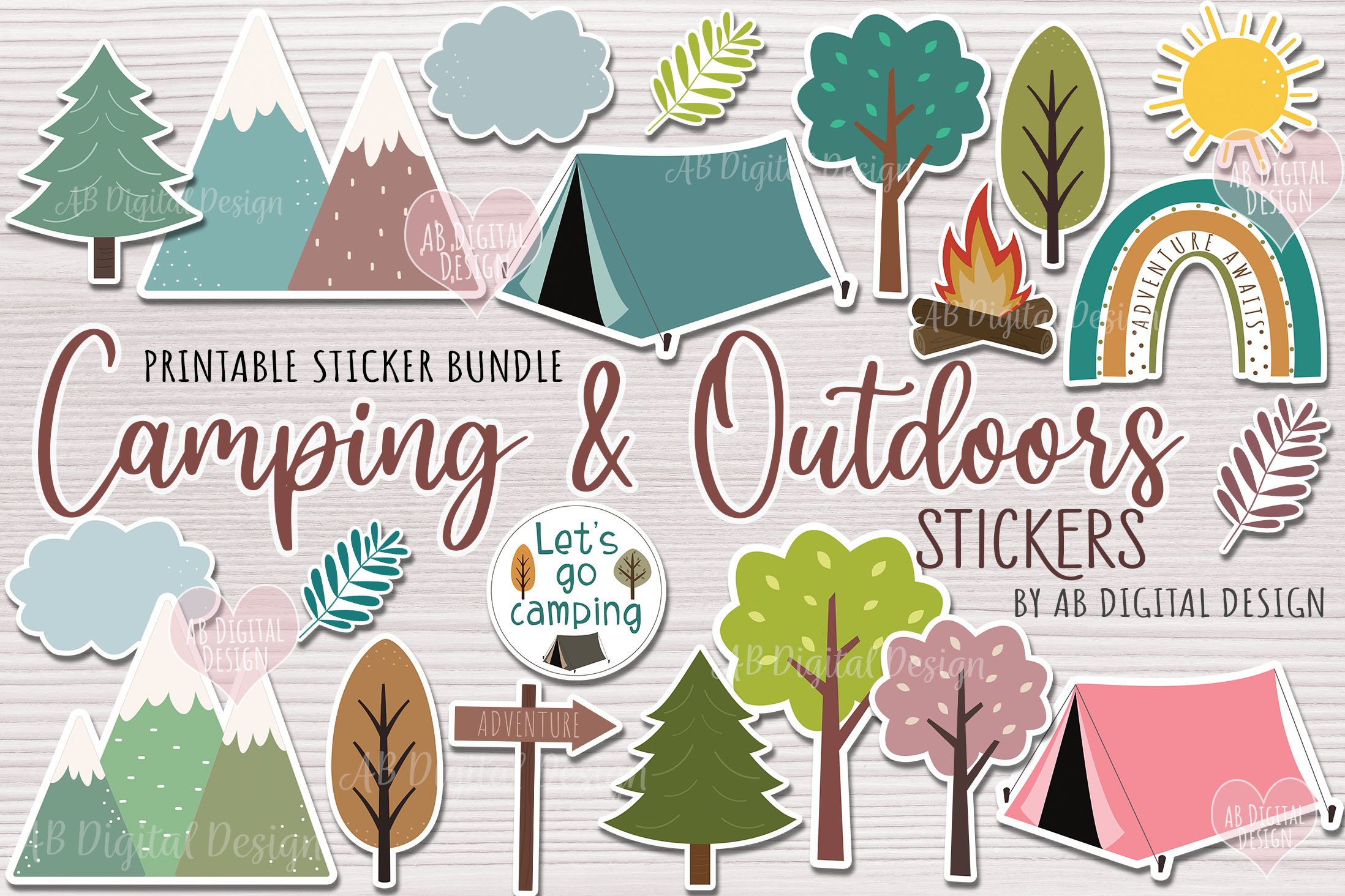 Camping Stickers, Outdoor Adventure Printable Stickers