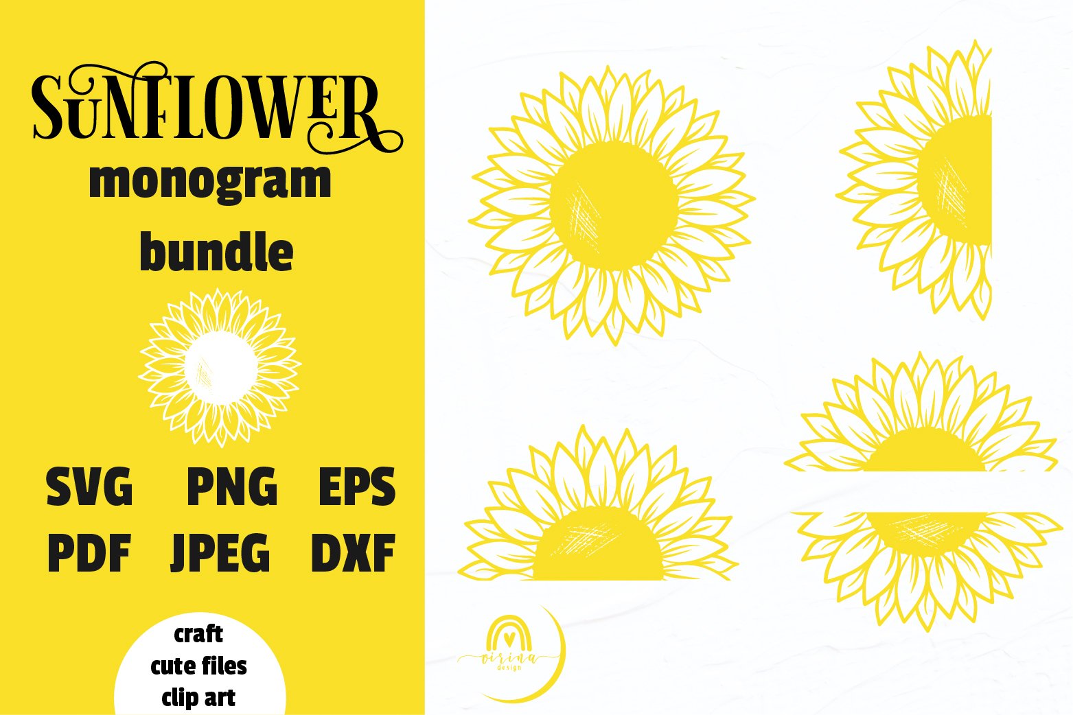 Sunflower bundle SVG. Sunflower Monogram Frame