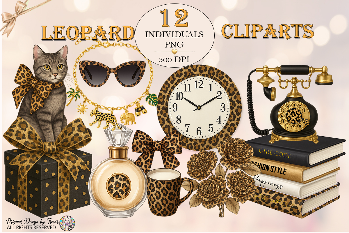 Leopard Clipart PNG Bundle | 12 Fashion Animal Print Set