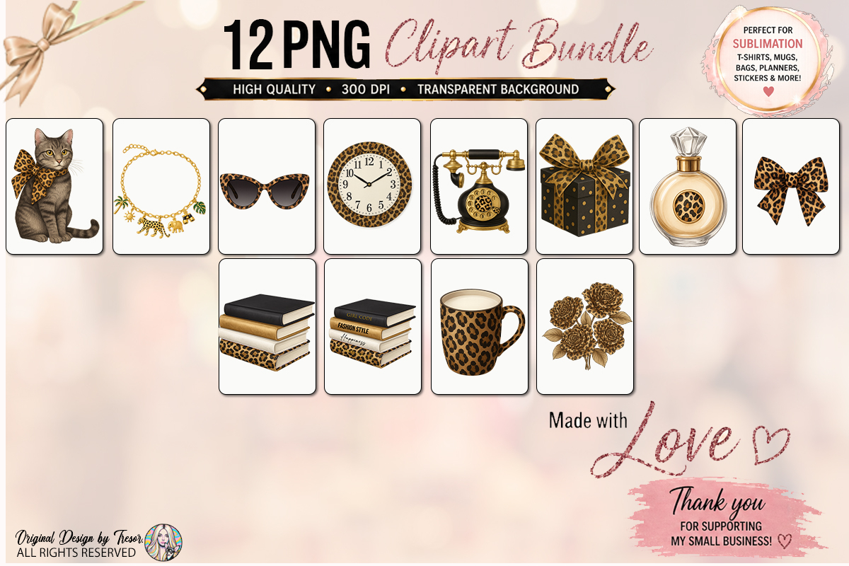 Leopard Clipart PNG Bundle | 12 Fashion Animal Print Set 2