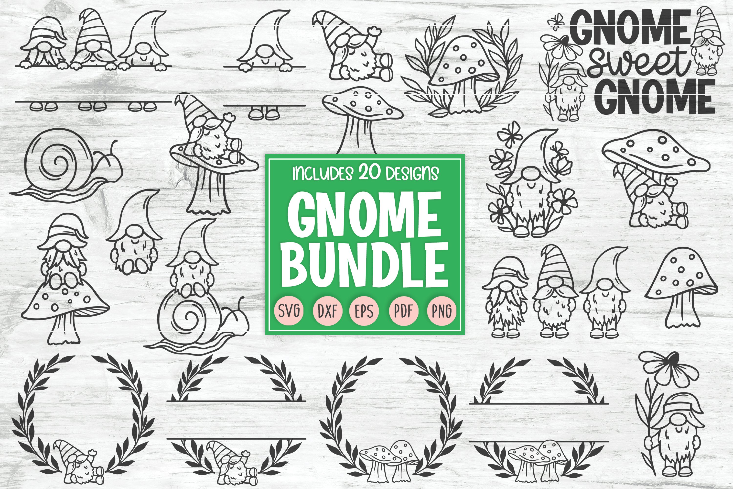 Gnome SVG Bundle, Floral Gnome Cut File, Gnome Monogram SVG