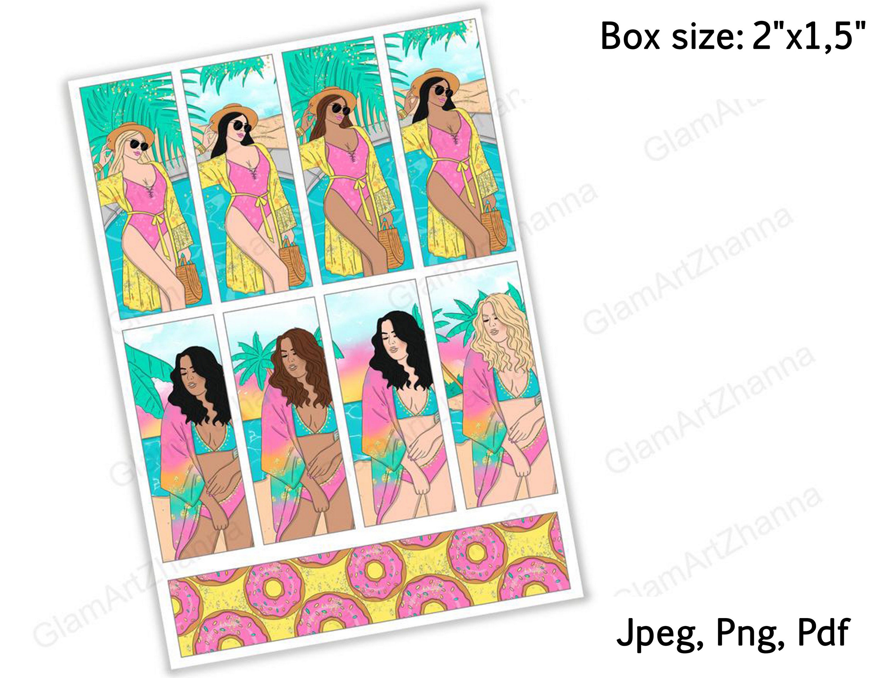 Summer Travel Weekly Printable Stickers Box Size 2"x1,5" 2