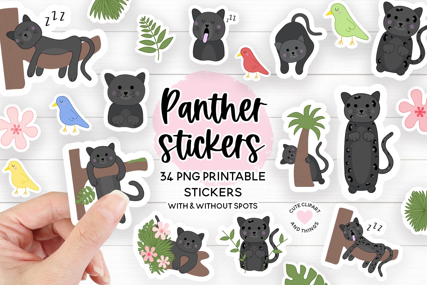 Kawaii Panther Stickers - 34 Printable Stickers
