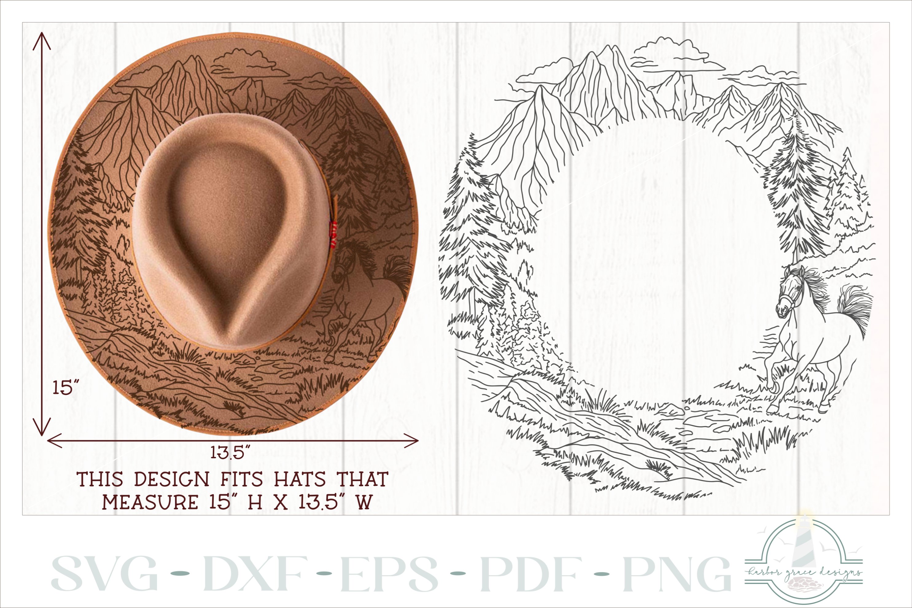 Mountains and Horse Hat Burning Design - For Pyrography