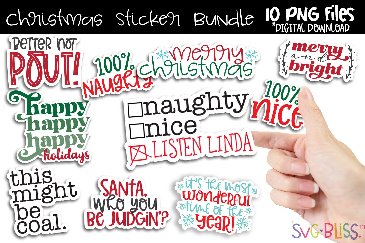 Christmas Sticker Pack- Bundle of 10 PNG Printable Stickers