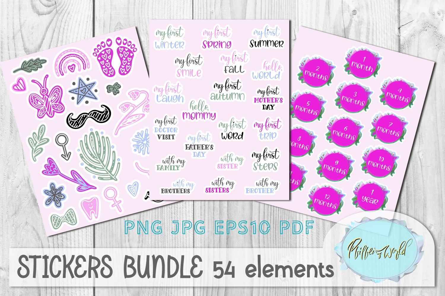 Pink Stickers BUNDLE of Monthly Milestones for newborn book