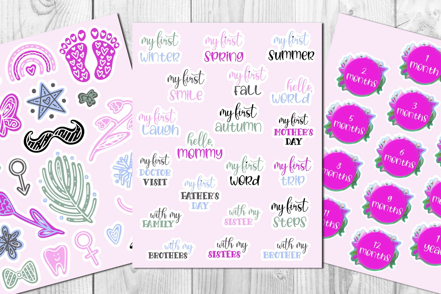 Pink Stickers BUNDLE of Monthly Milestones for newborn book 2