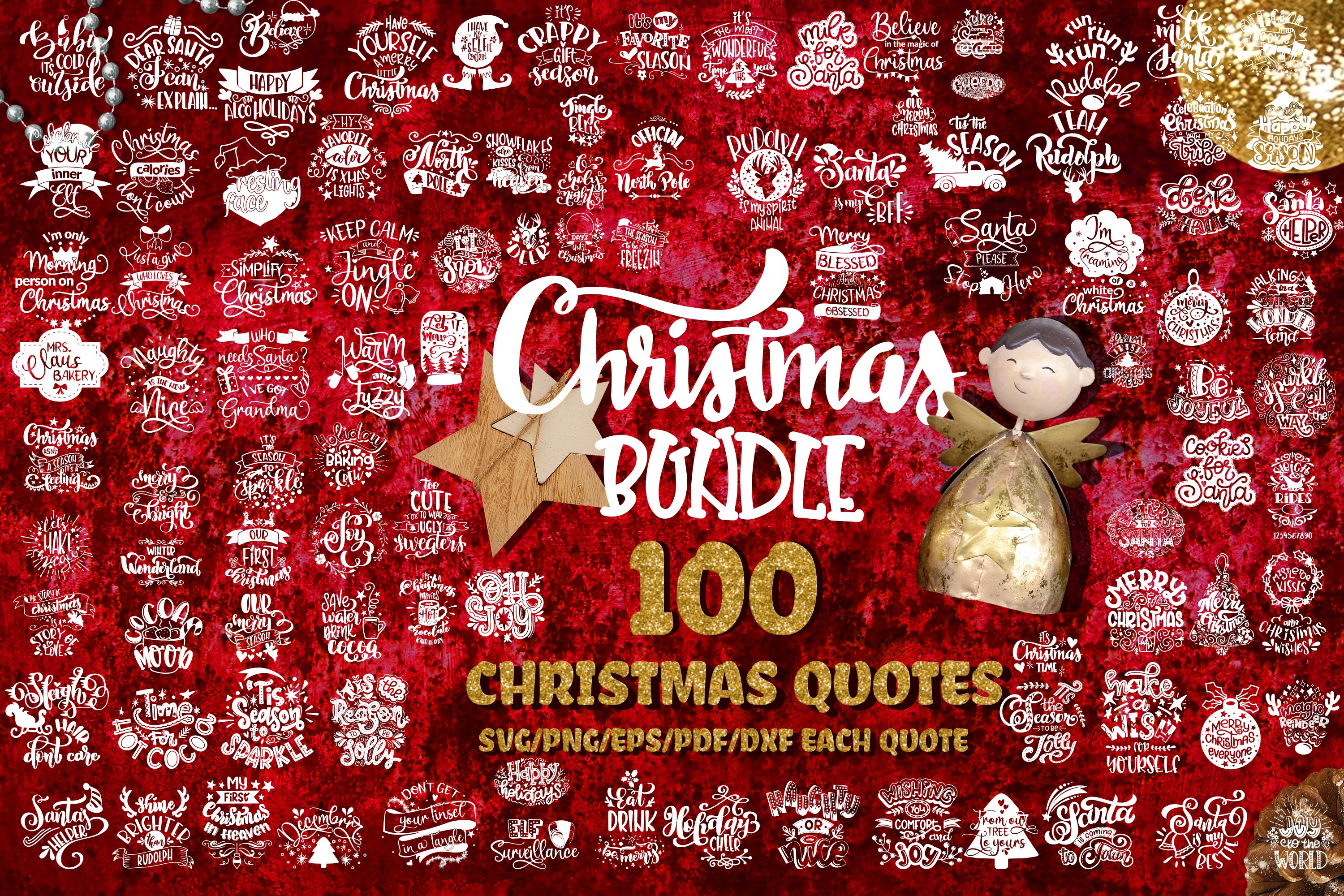 Christmas svg BUNDLE set of 100 quotes New Year