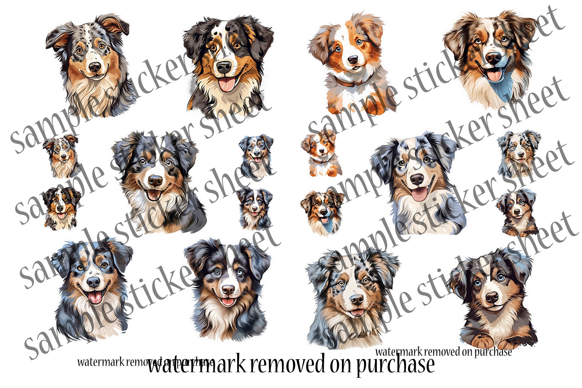 Australian Shepherd Printable Stickers: 40 Cute Dogs Die Cut 3