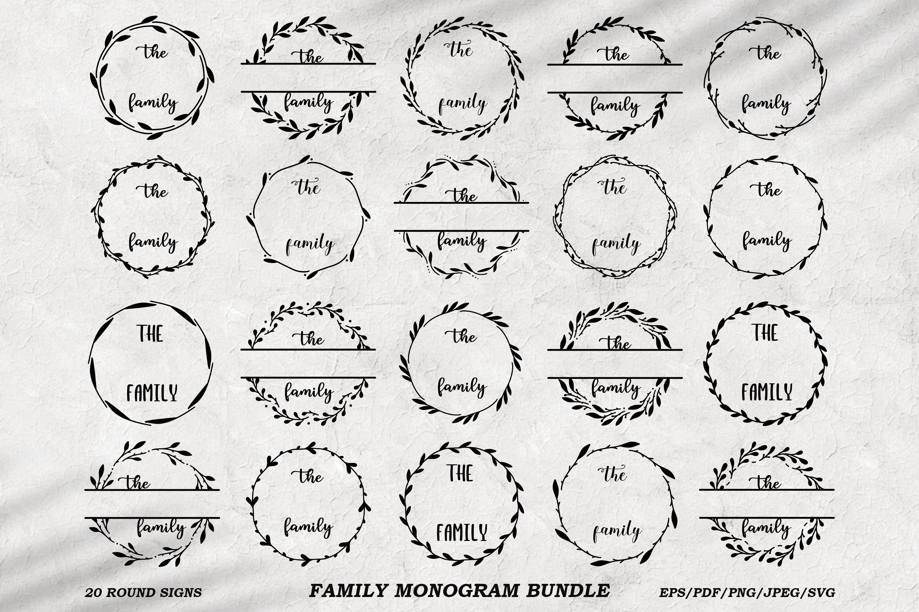 Family monogram bundle. Round signs collection