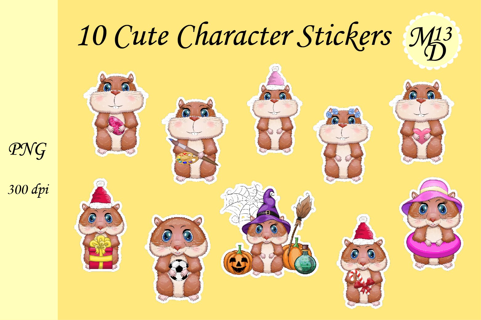 Cute hamster 10 stickers png design