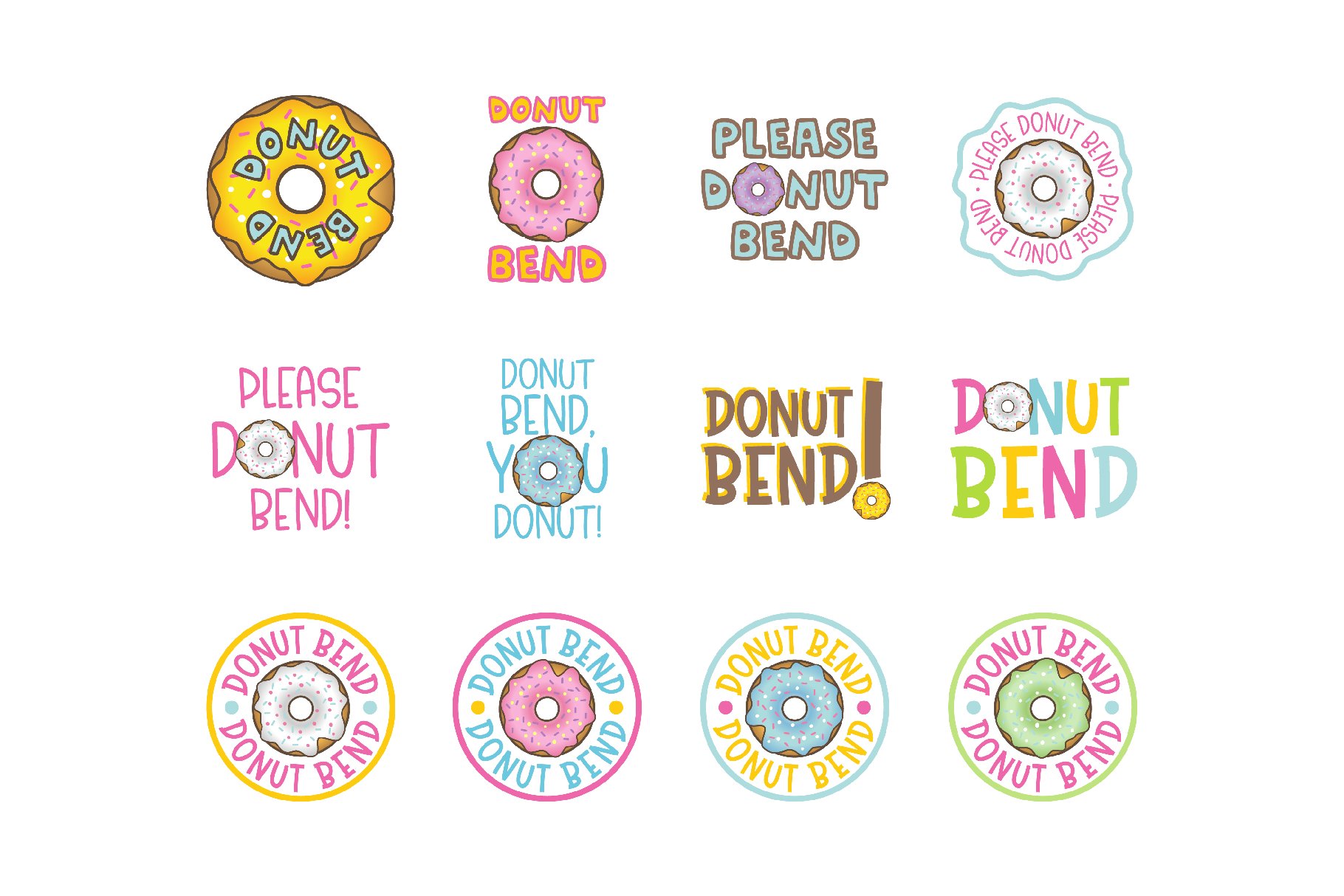 DONUT BEND STICKERS | Cute Donut SVG Bundle 3
