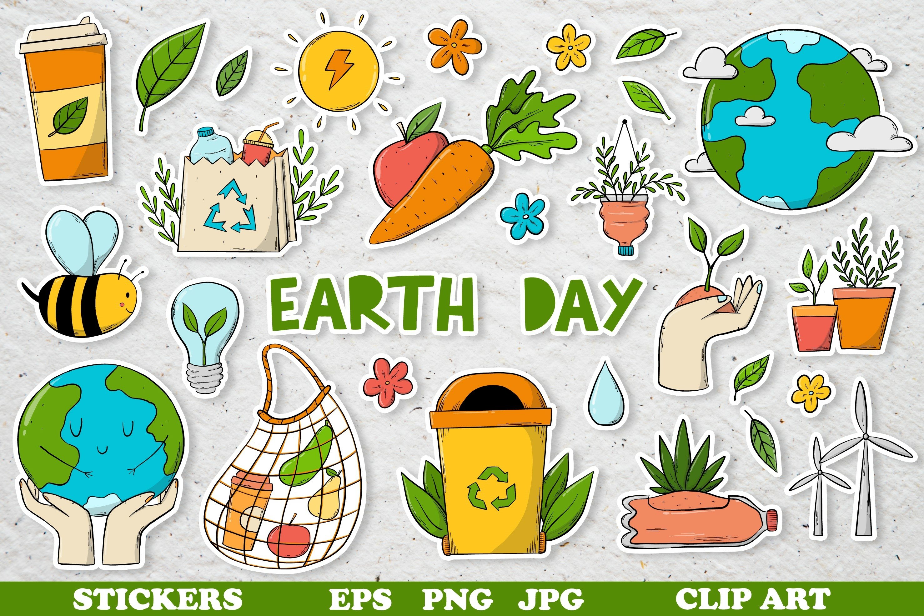 25 EARTH DAY STICKERS / DOODLES EPS PNG JPG