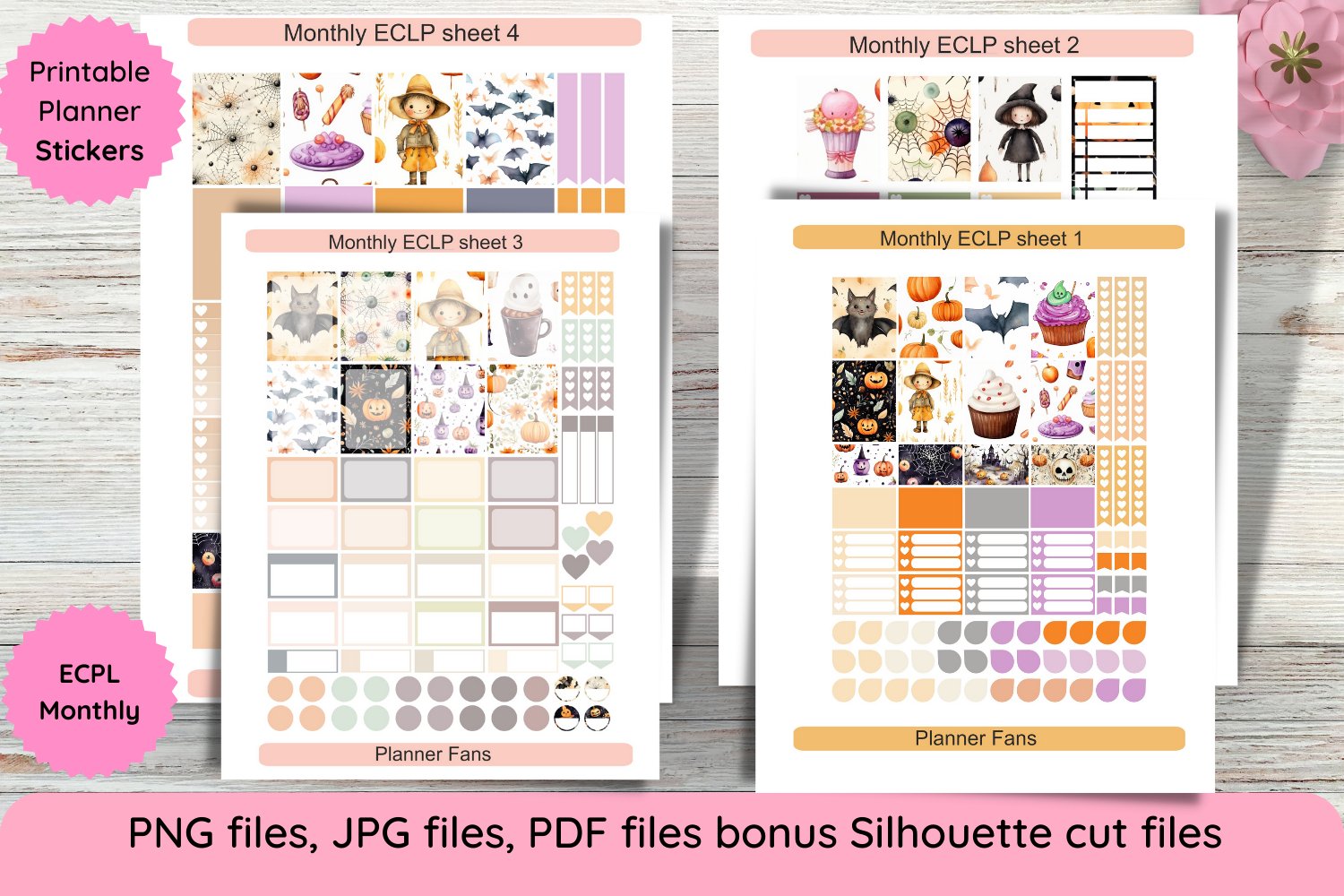 Printable monthly Halloween sticker kit for Erin Condren