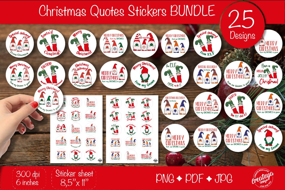 Christmas stickers Bundle. Printable Round Stickers PNG