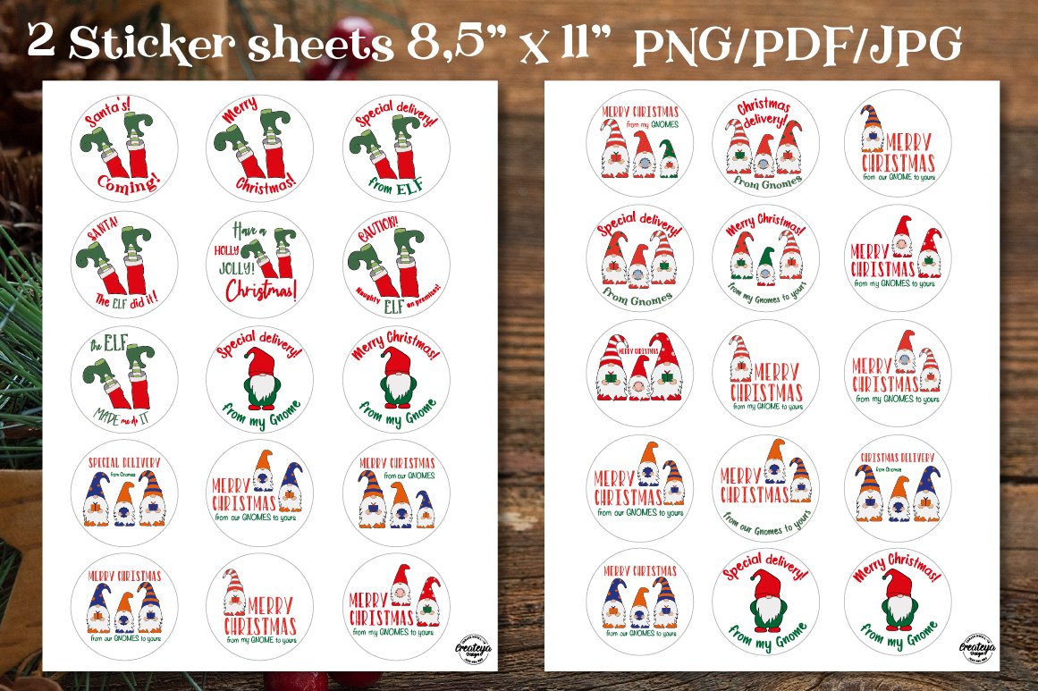 Christmas stickers Bundle. Printable Round Stickers PNG 2