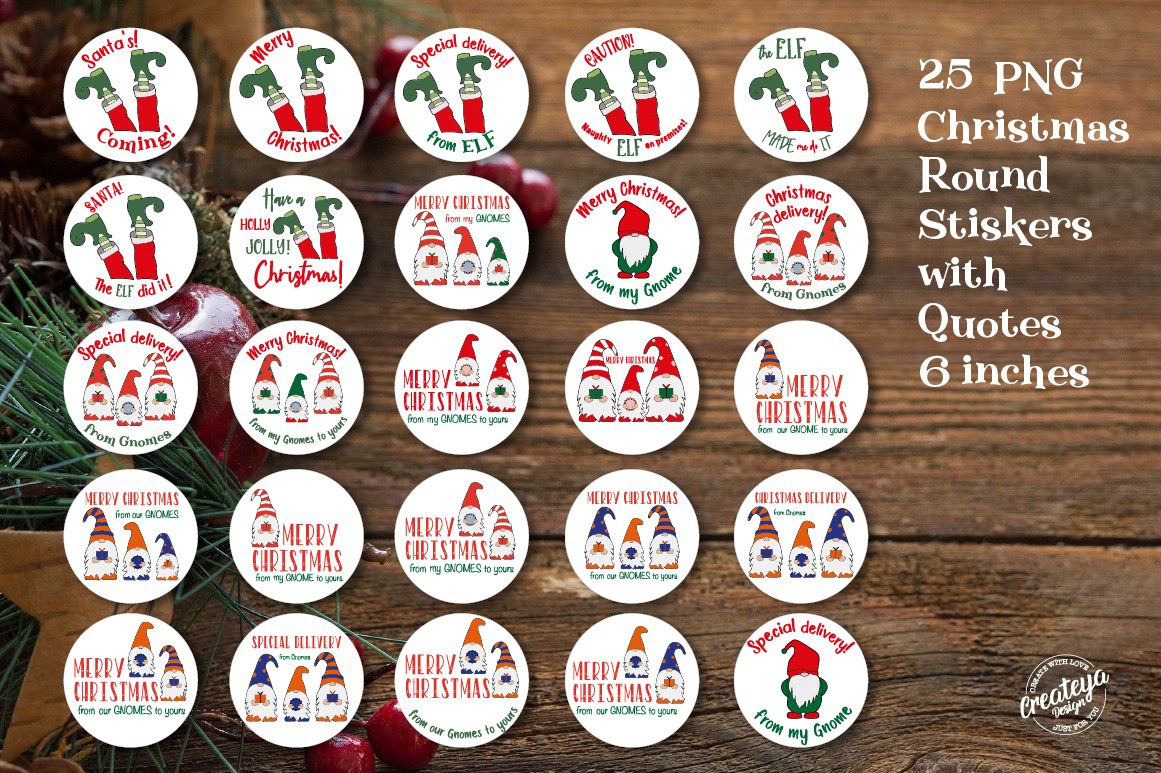 Christmas stickers Bundle. Printable Round Stickers PNG 3