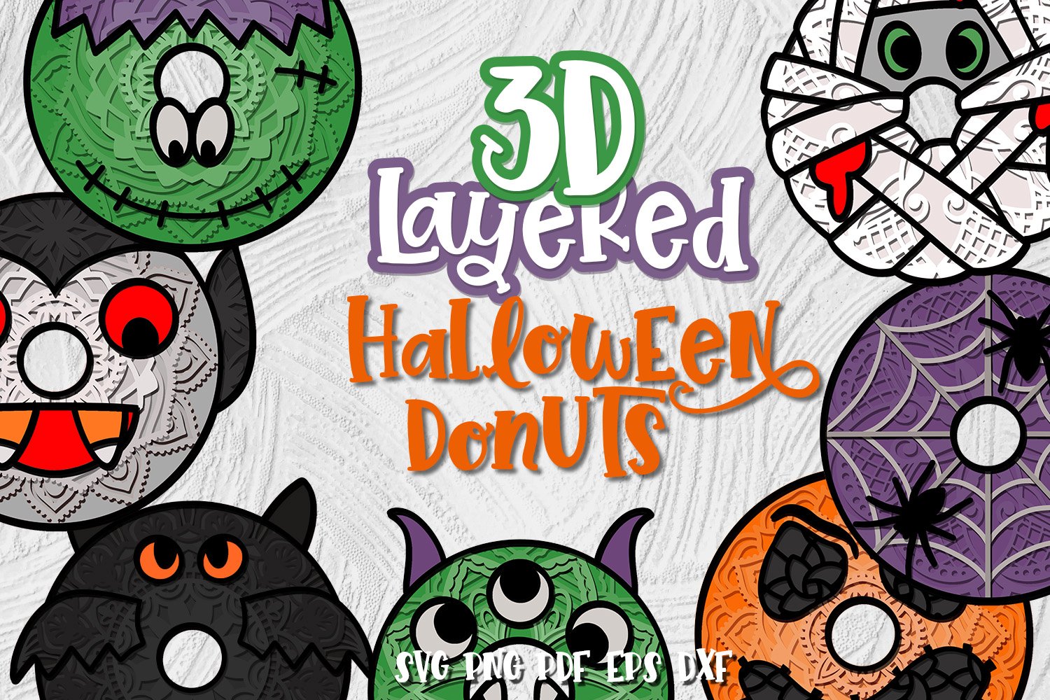 3D Halloween donuts Bundle of 7 designs Funny Monsters