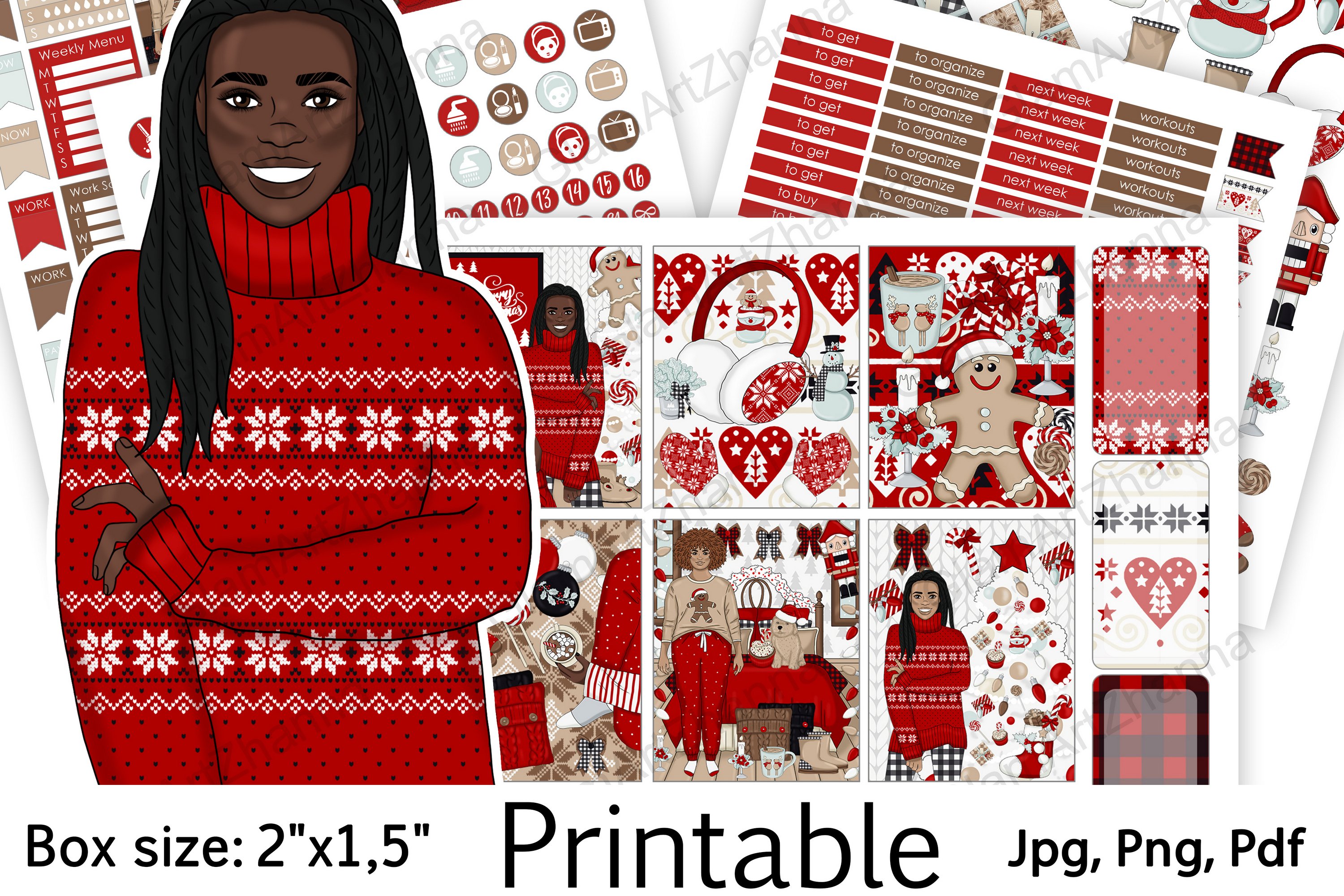 African American Merry Christmas Stickers Box Size 2"x1,5"