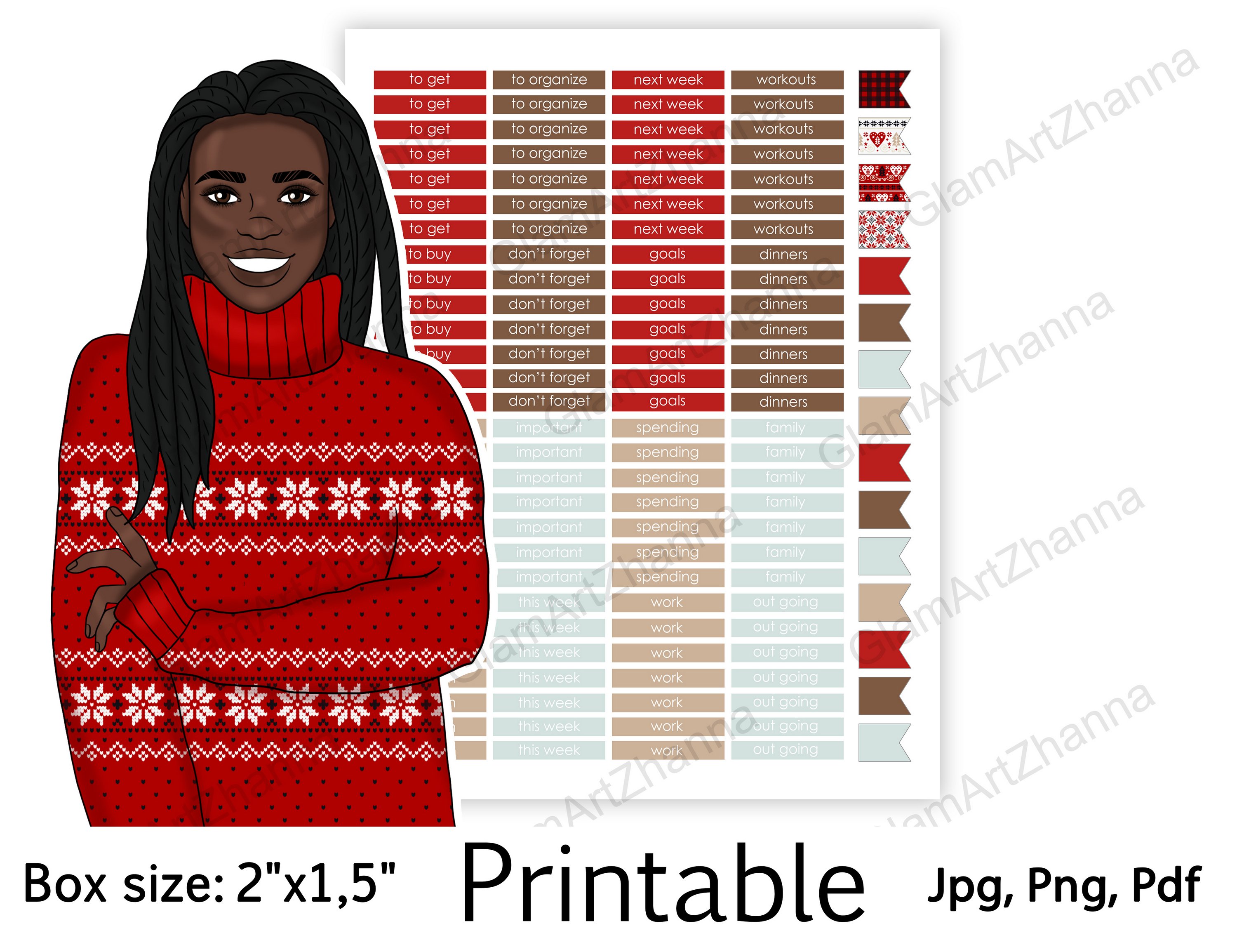 African American Merry Christmas Stickers Box Size 2"x1,5" 2