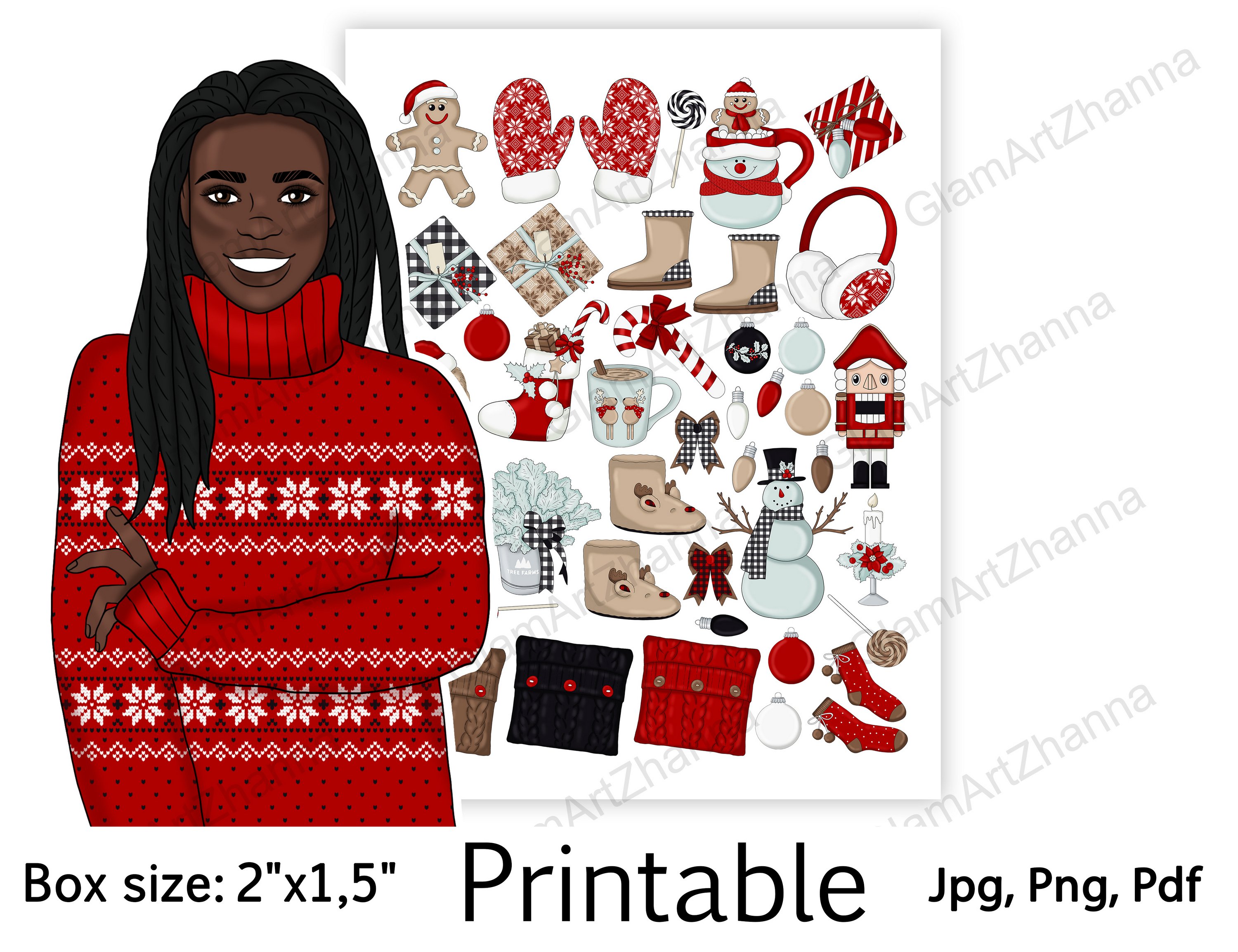 African American Merry Christmas Stickers Box Size 2"x1,5" 3