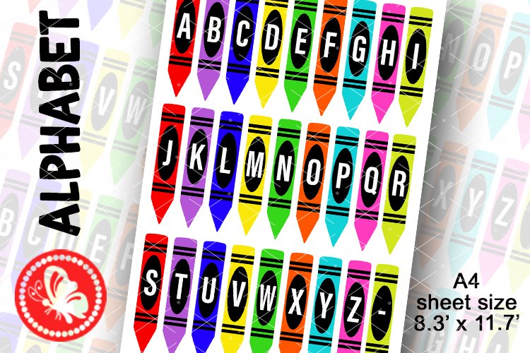 Alphabet Crayon SVG letters on a separate sheet Font Iron on 2