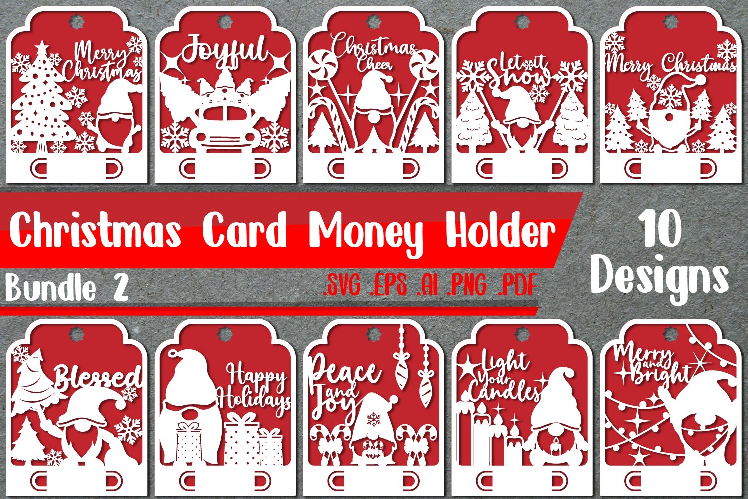 BUNDLE 2|Christmas Card Money Holder Bundle - svg eps ai