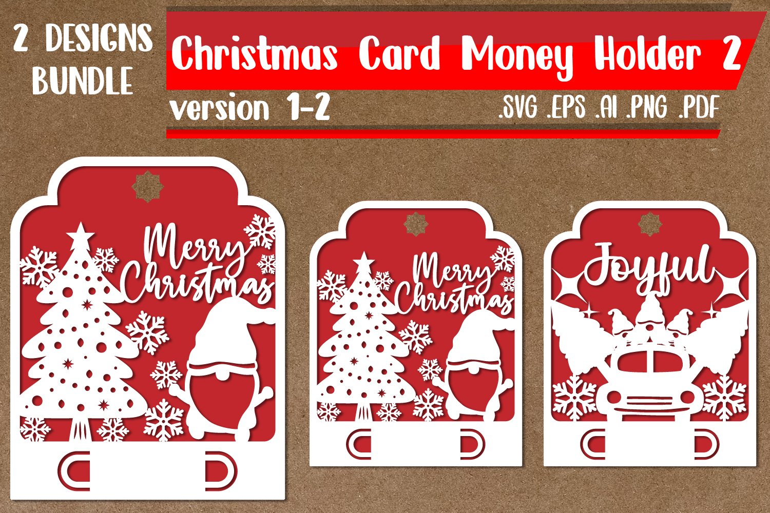BUNDLE 2|Christmas Card Money Holder Bundle - svg eps ai 2