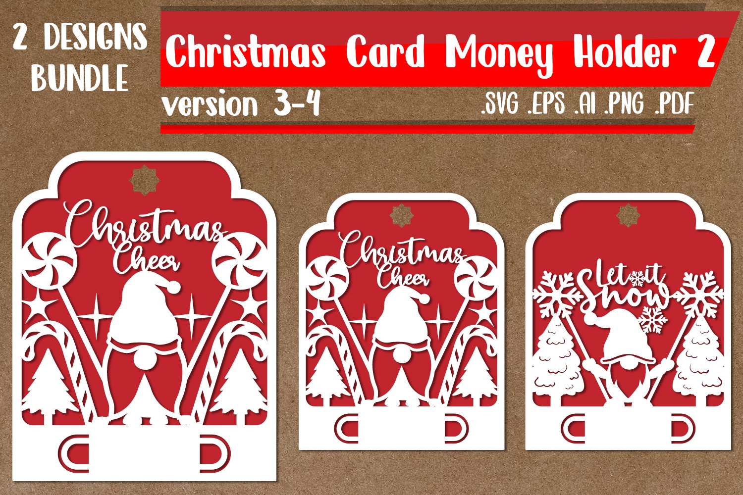 BUNDLE 2|Christmas Card Money Holder Bundle - svg eps ai 3