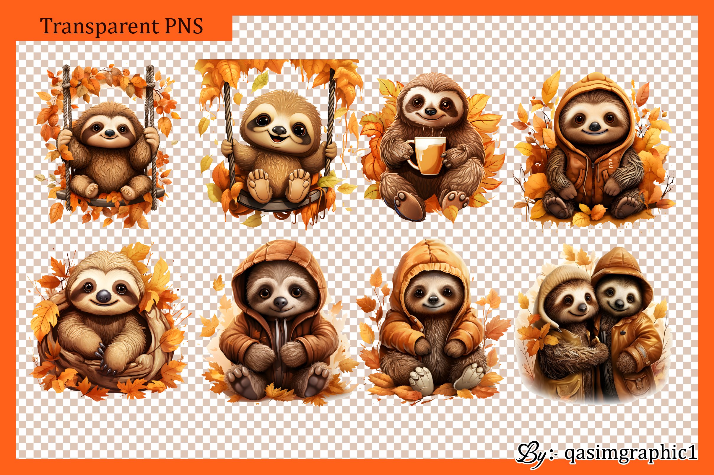 Cute Sloth Sublimation Clipart Bundle 3