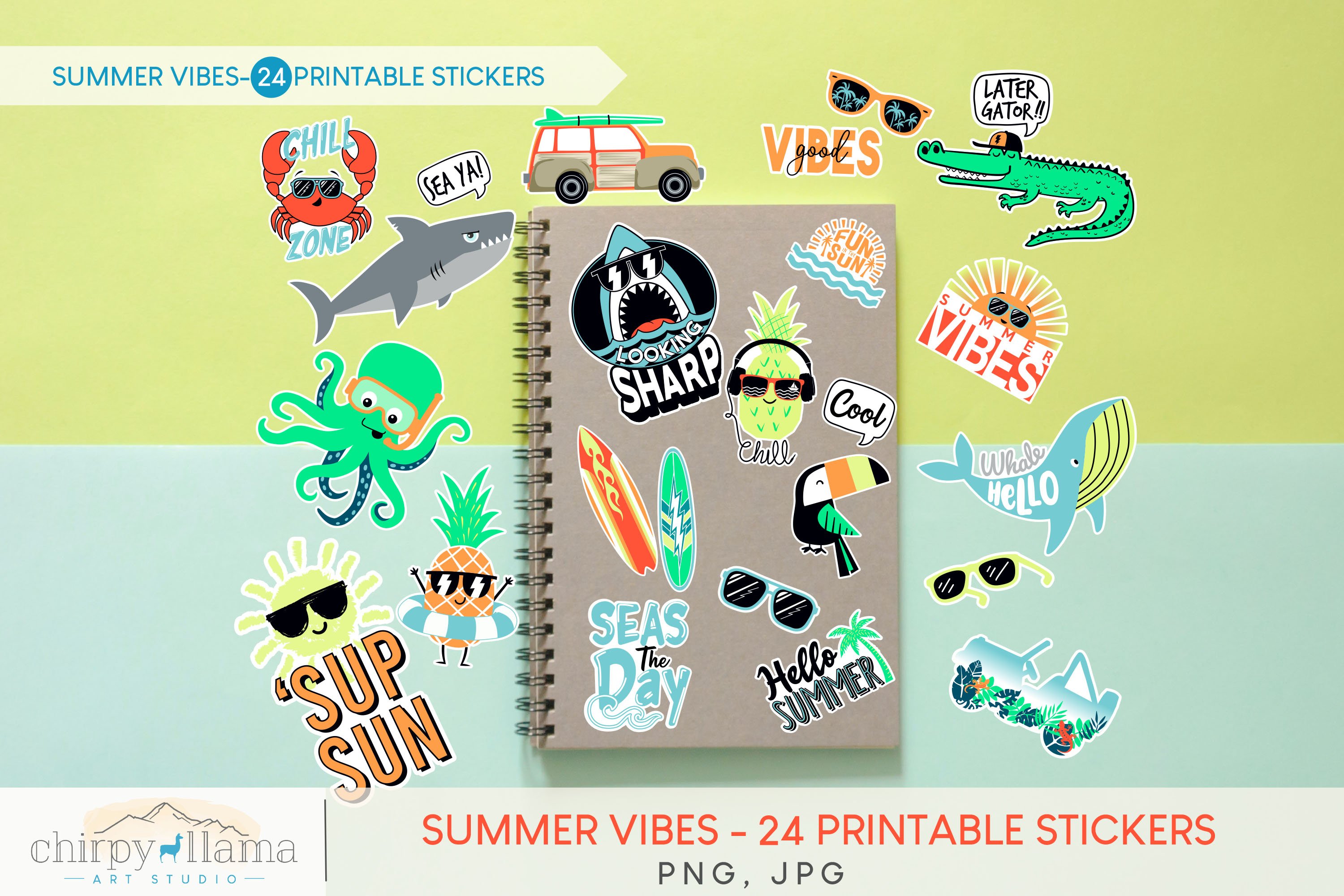 Summer Vibes-Fun Summer Quotes - 24 Printable Stickers