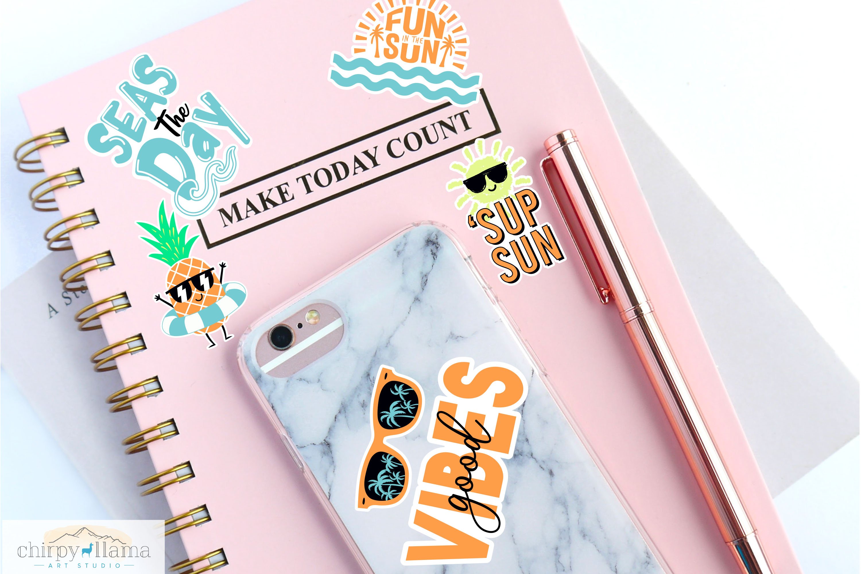 Summer Vibes-Fun Summer Quotes - 24 Printable Stickers 2