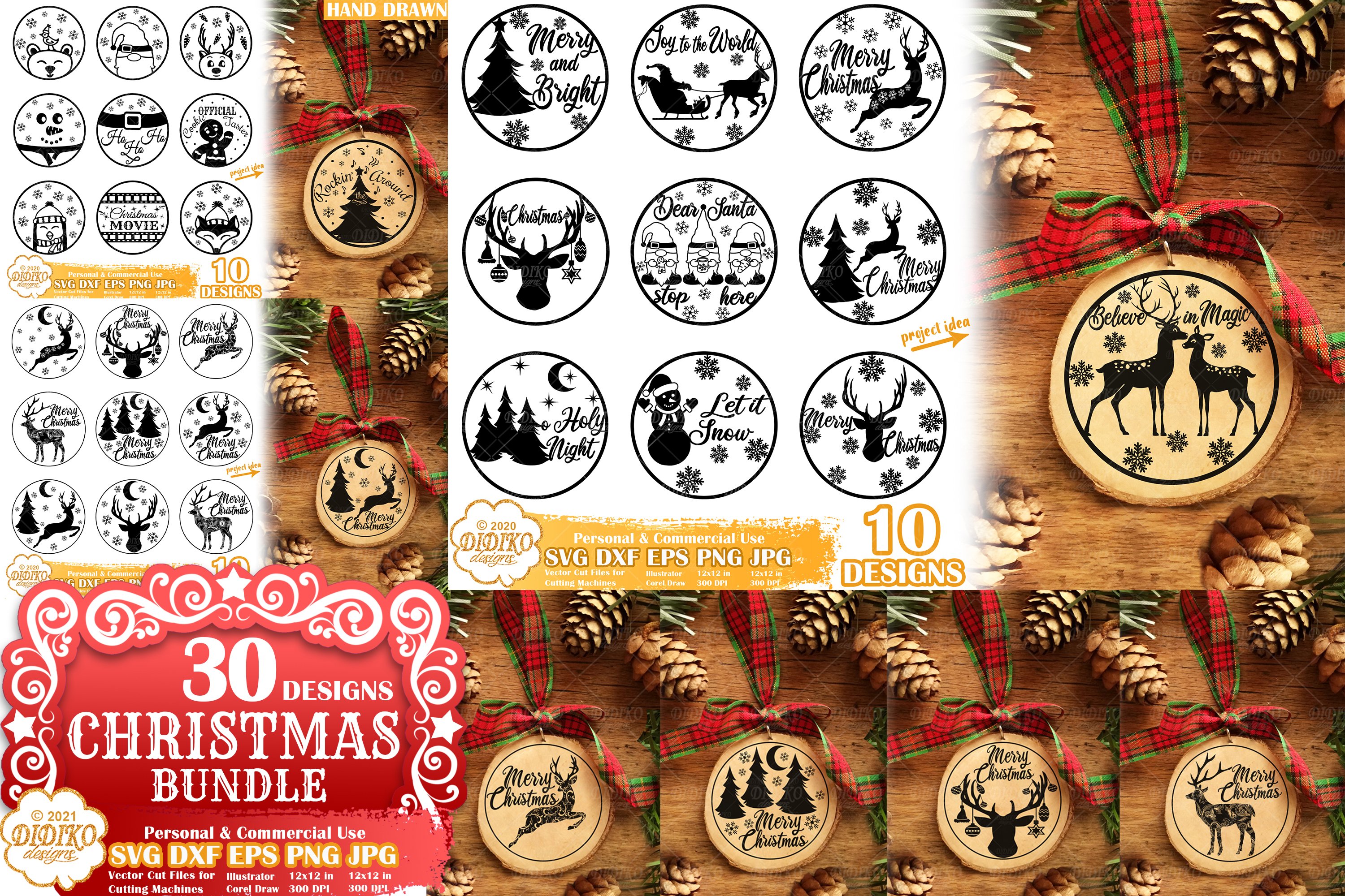 Christmas Ornament Bundle SVG, Round Christmas Sign Svg Png