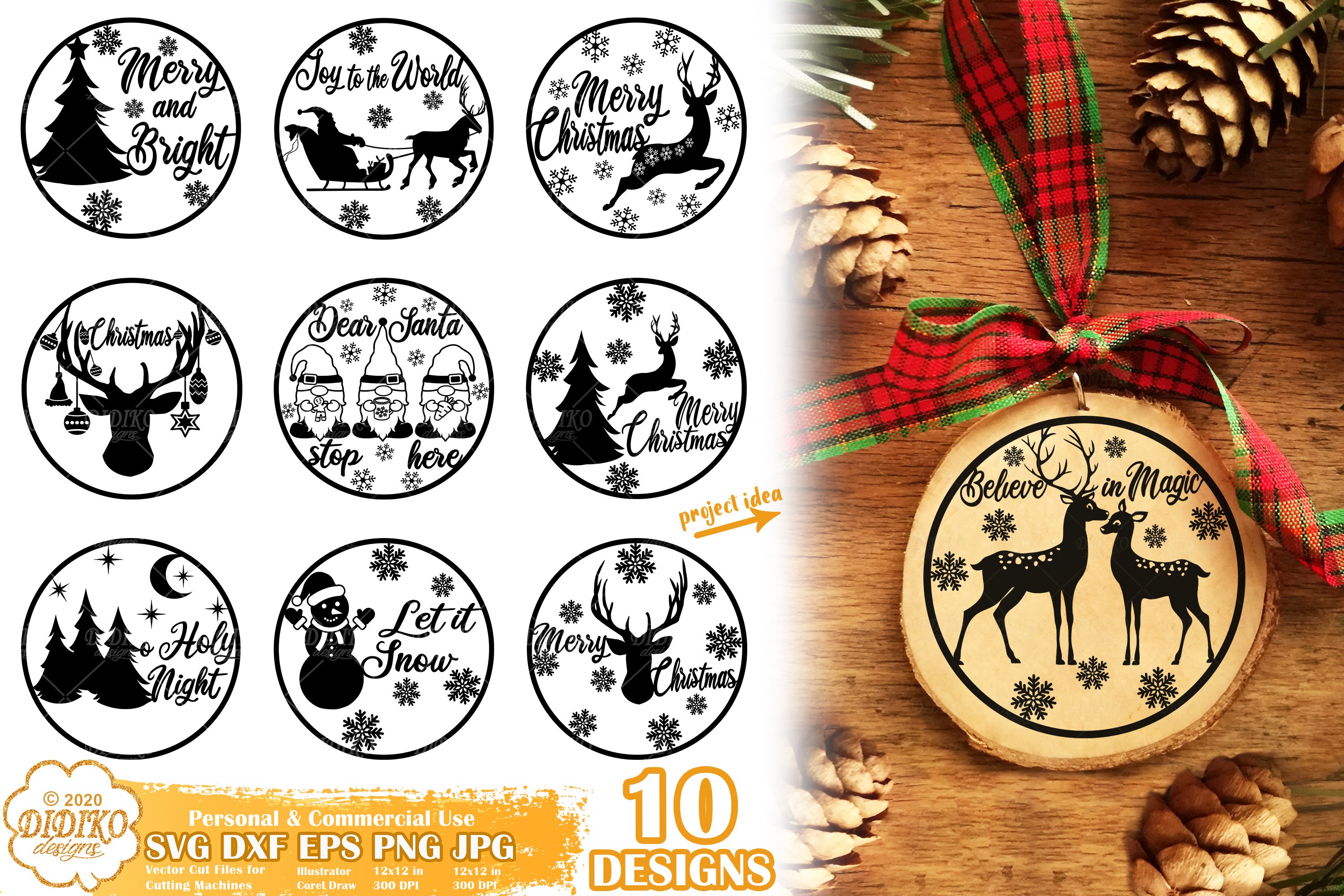 Christmas Ornament Bundle SVG, Round Christmas Sign Svg Png 3