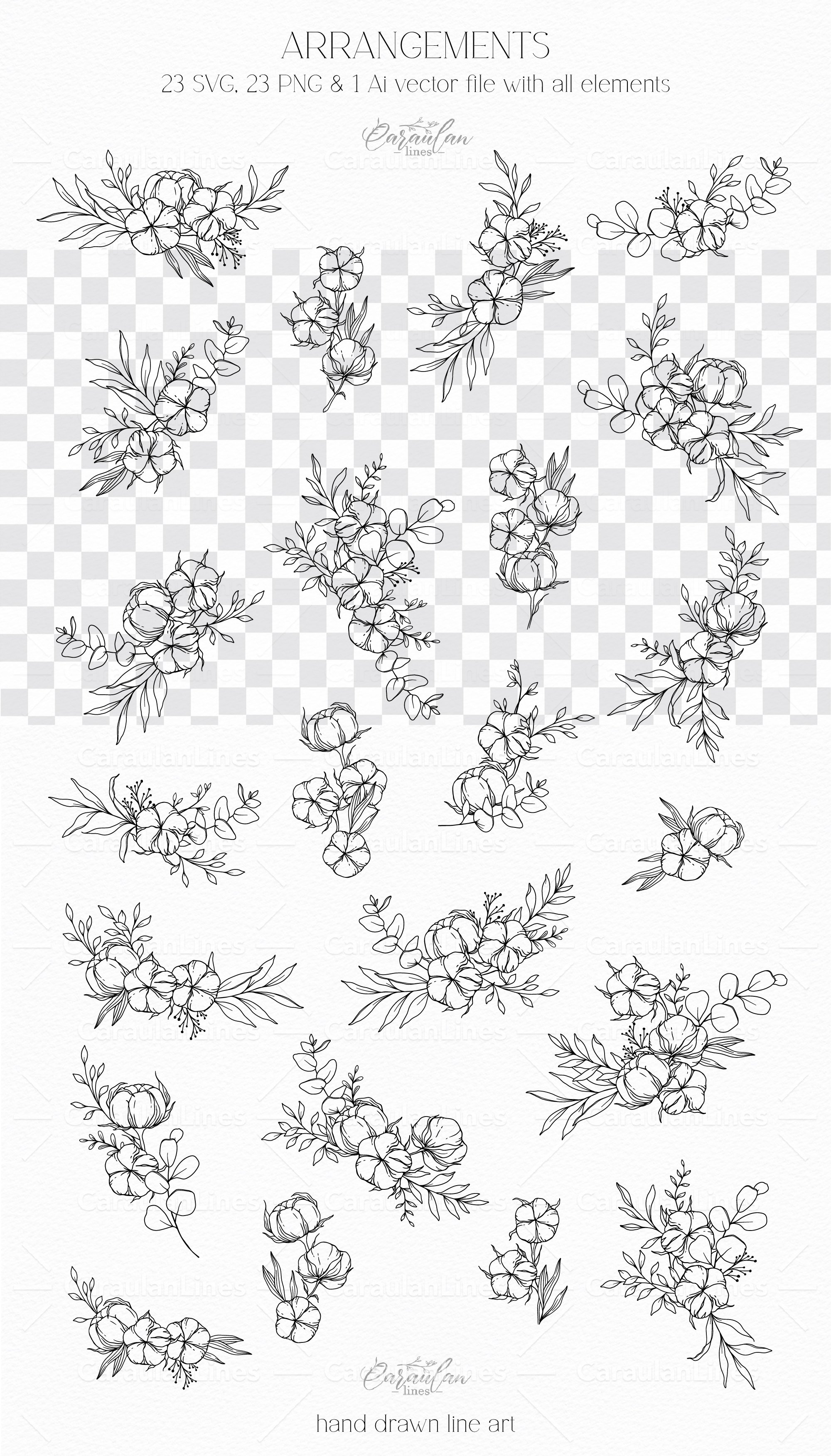 Cotton SVG, Floral Clipart SVG, Line Art Flowers Set 2