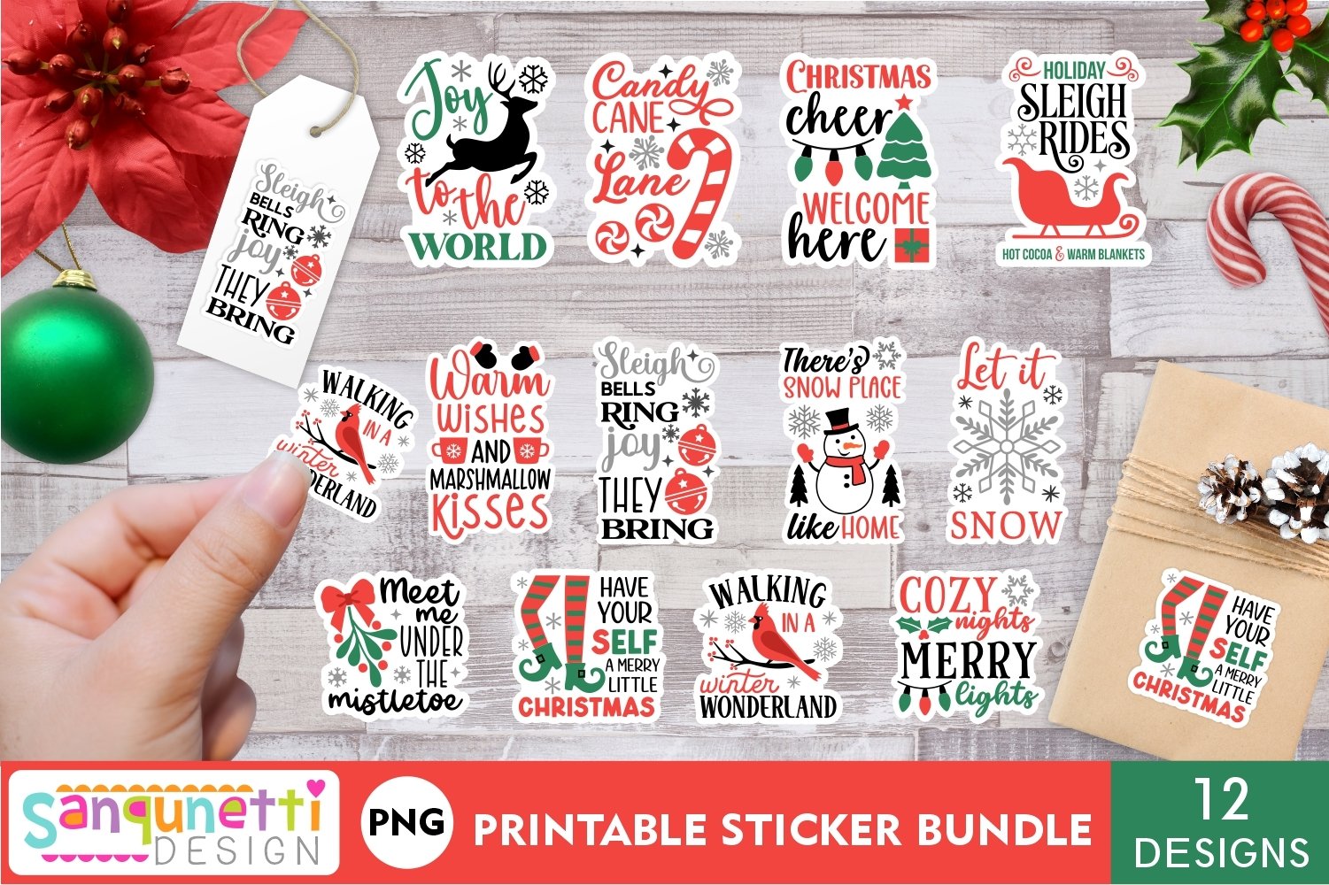 Charming Traditional Christmas Sticker PNG Bundle