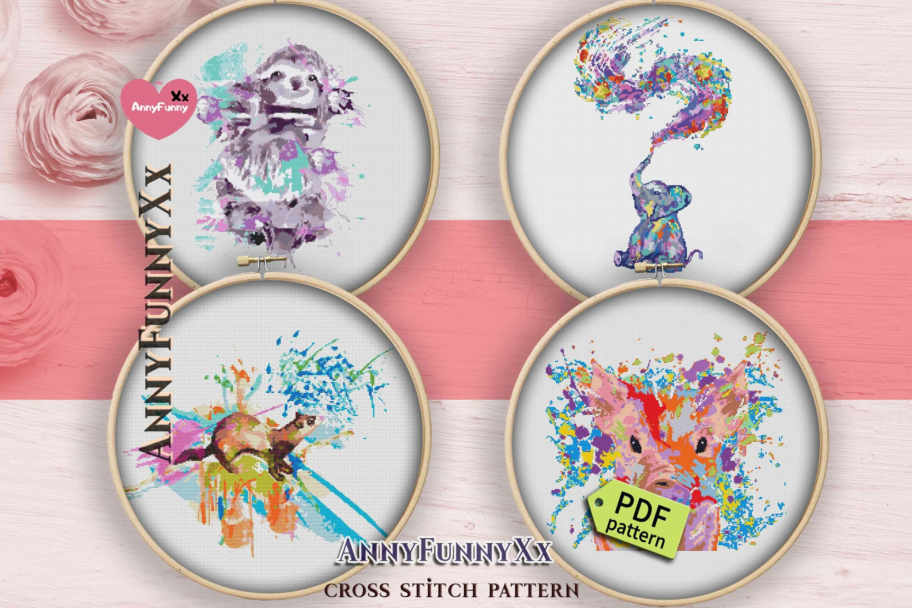 Cross stitch pattern set of 4 Animal cross-stitch Bundle