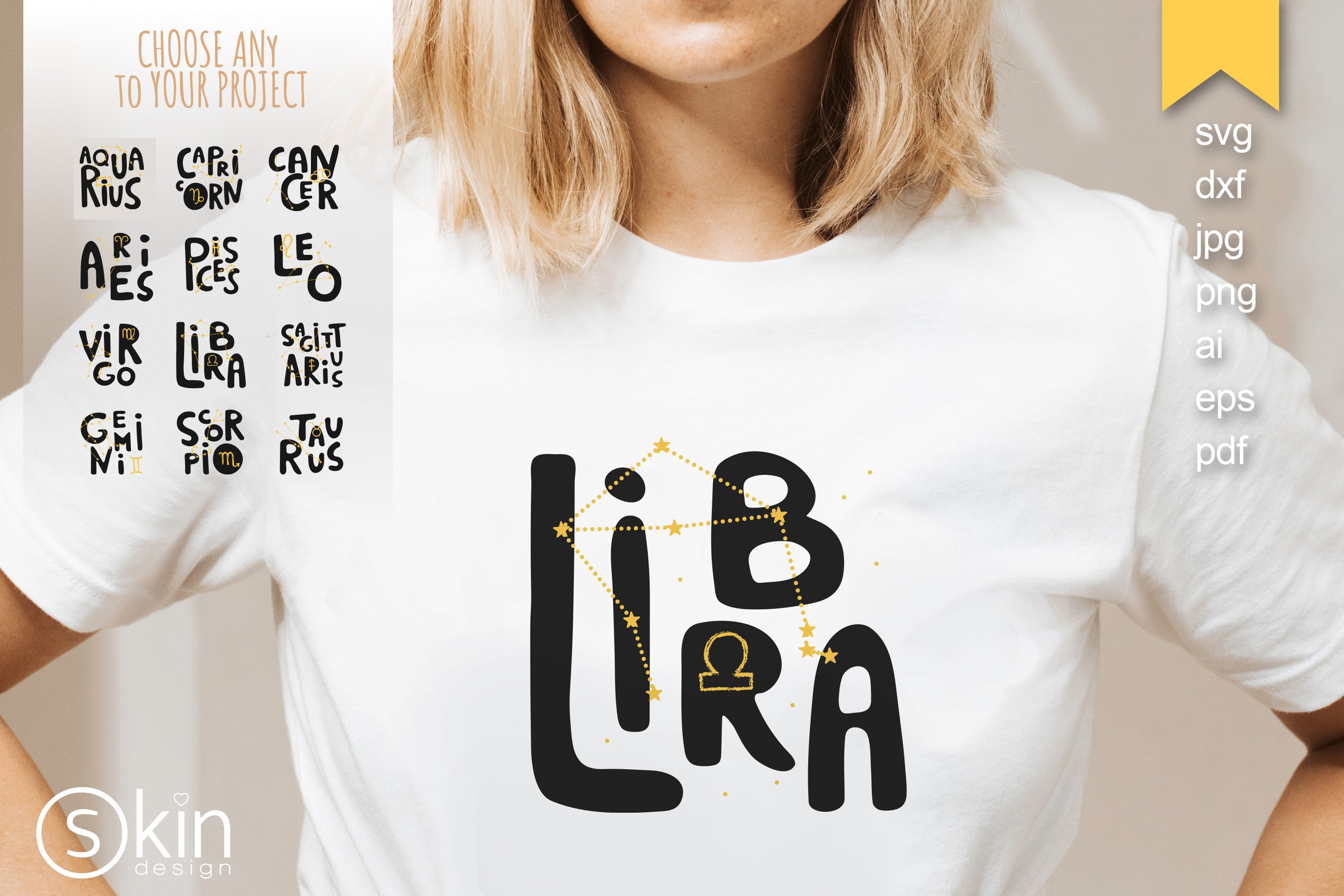 Sublimation set of grunge zodiac sign in vector, hand drawn
