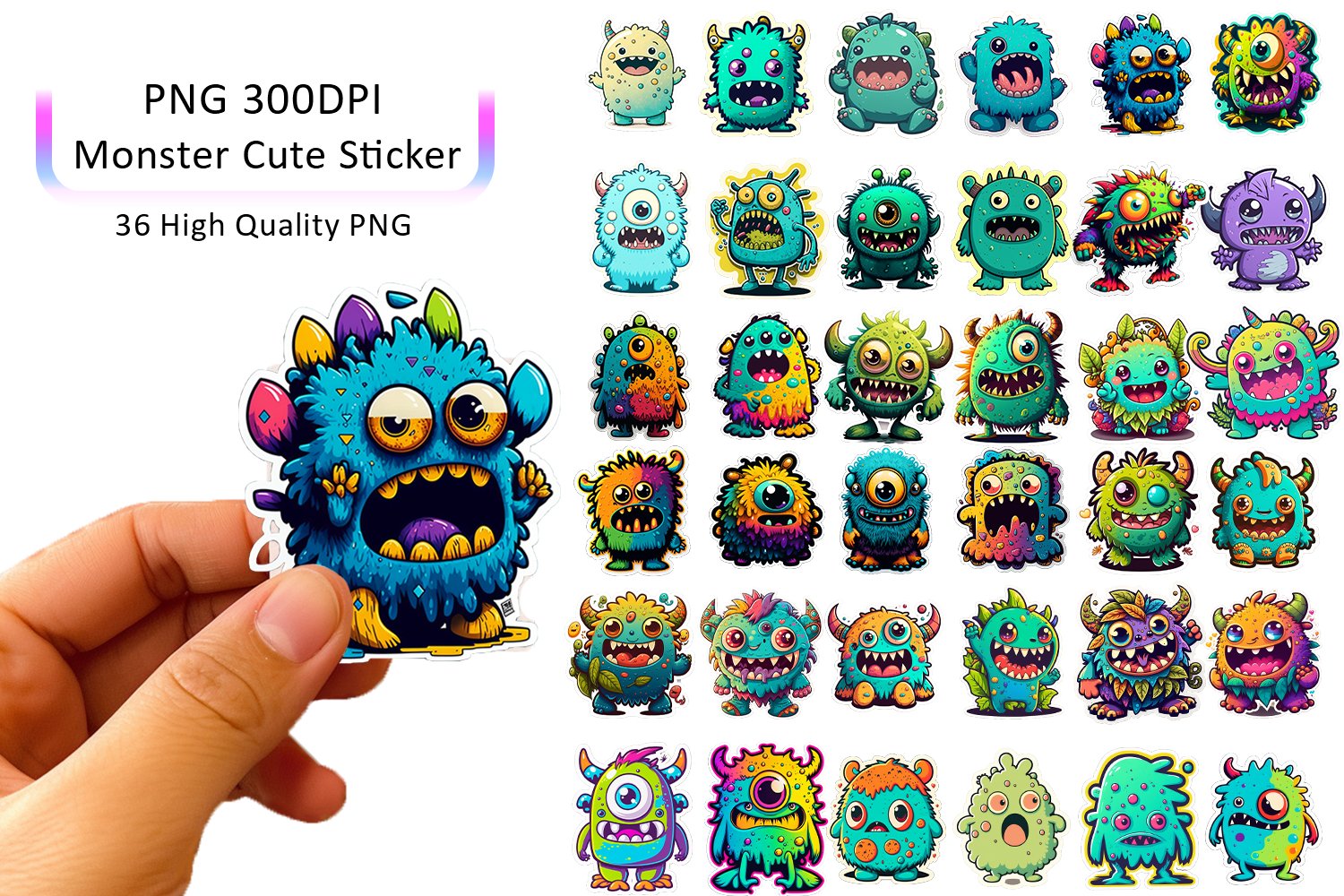 Cute Monsters Printable Stickers. 36PNG monster stickers