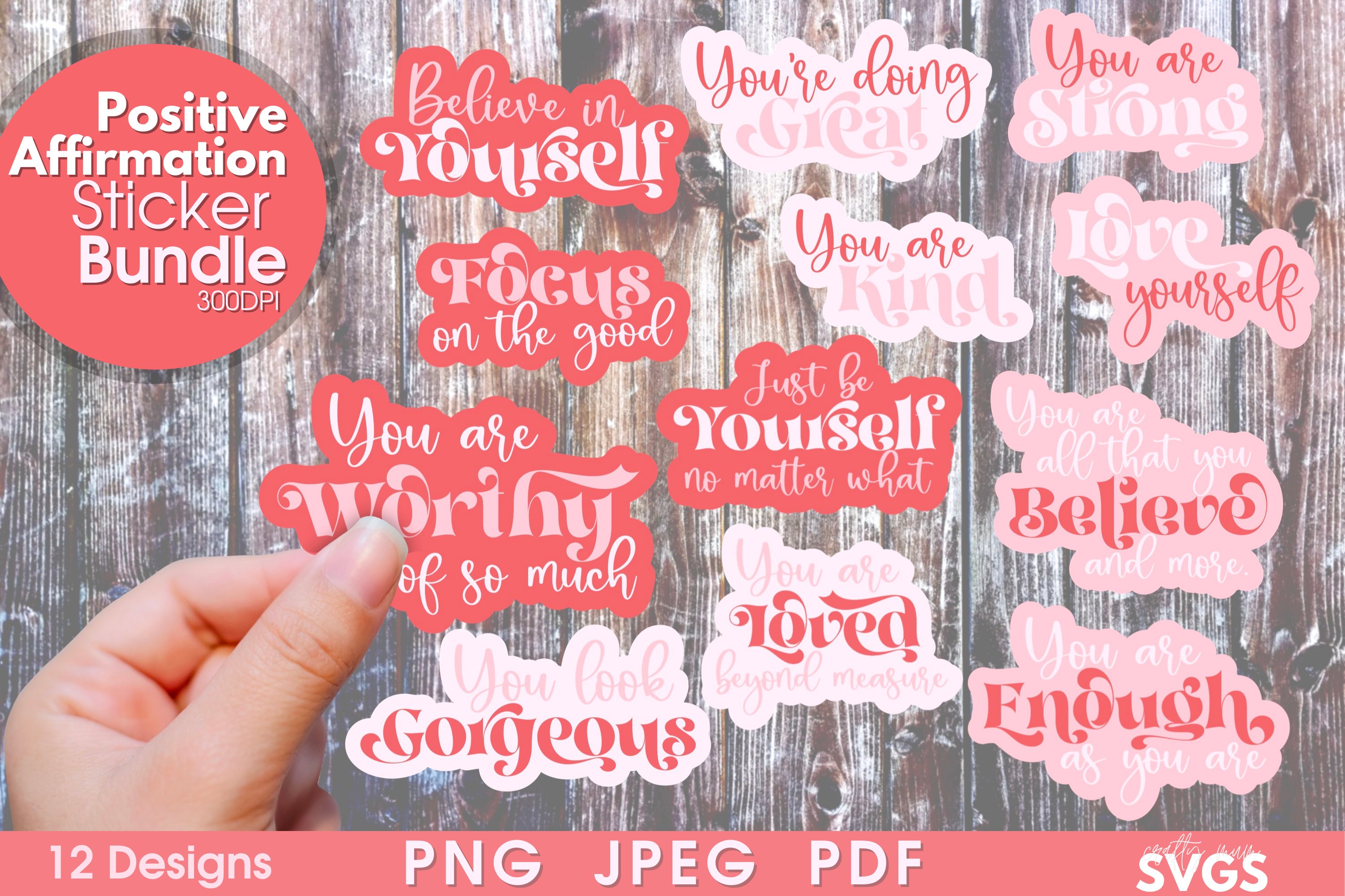 Positivity PNG Sticker Bundle | Printable Sticker Pack