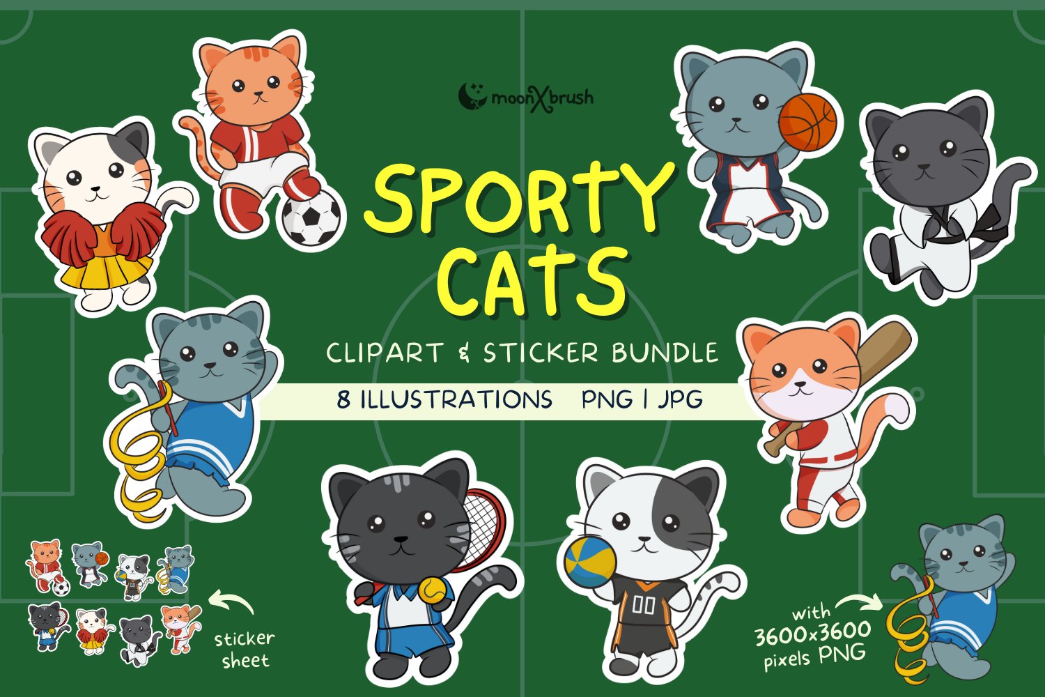Sporty Cats Clipart Sticker Bundle | Sports PNG