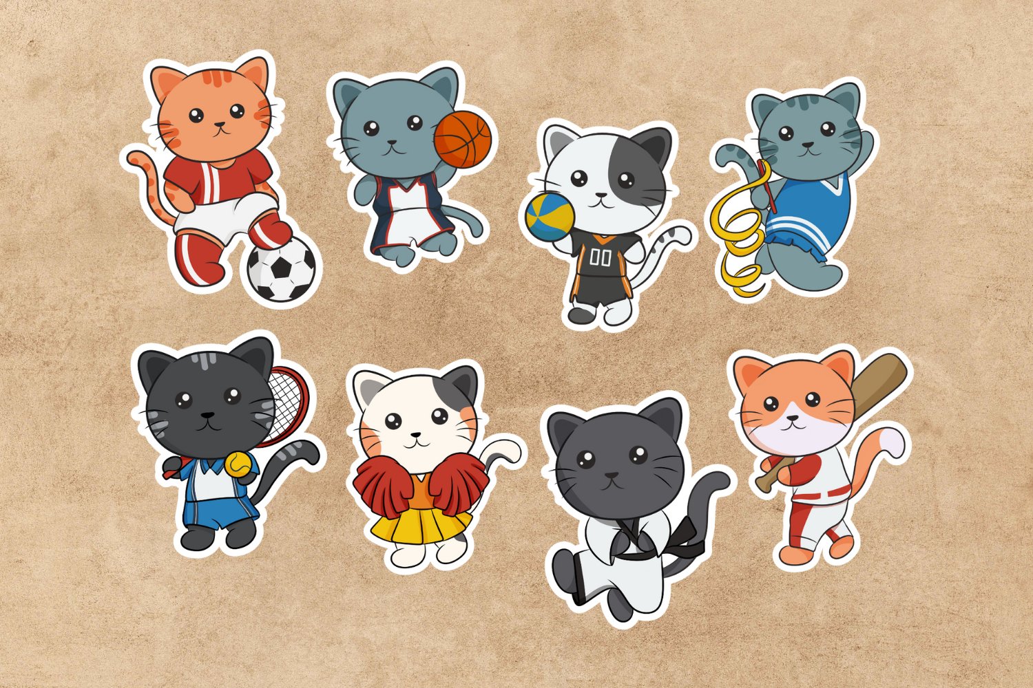 Sporty Cats Clipart   Sticker Bundle | Sports PNG 2