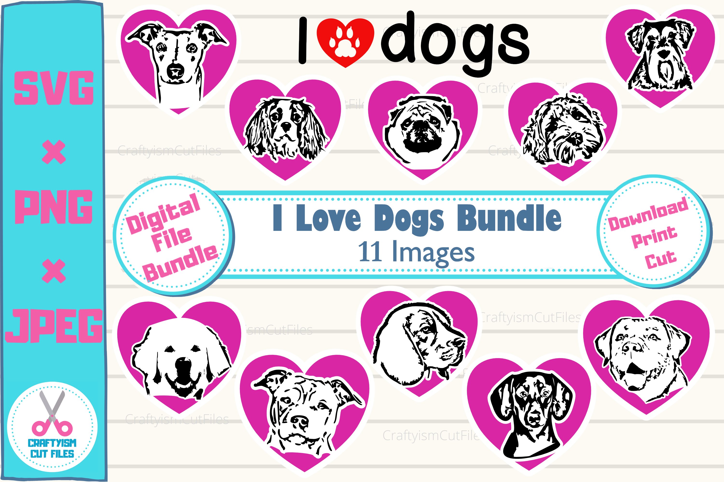 I Love Dogs 11 Portrait Clipart SVG Cut File Bundle