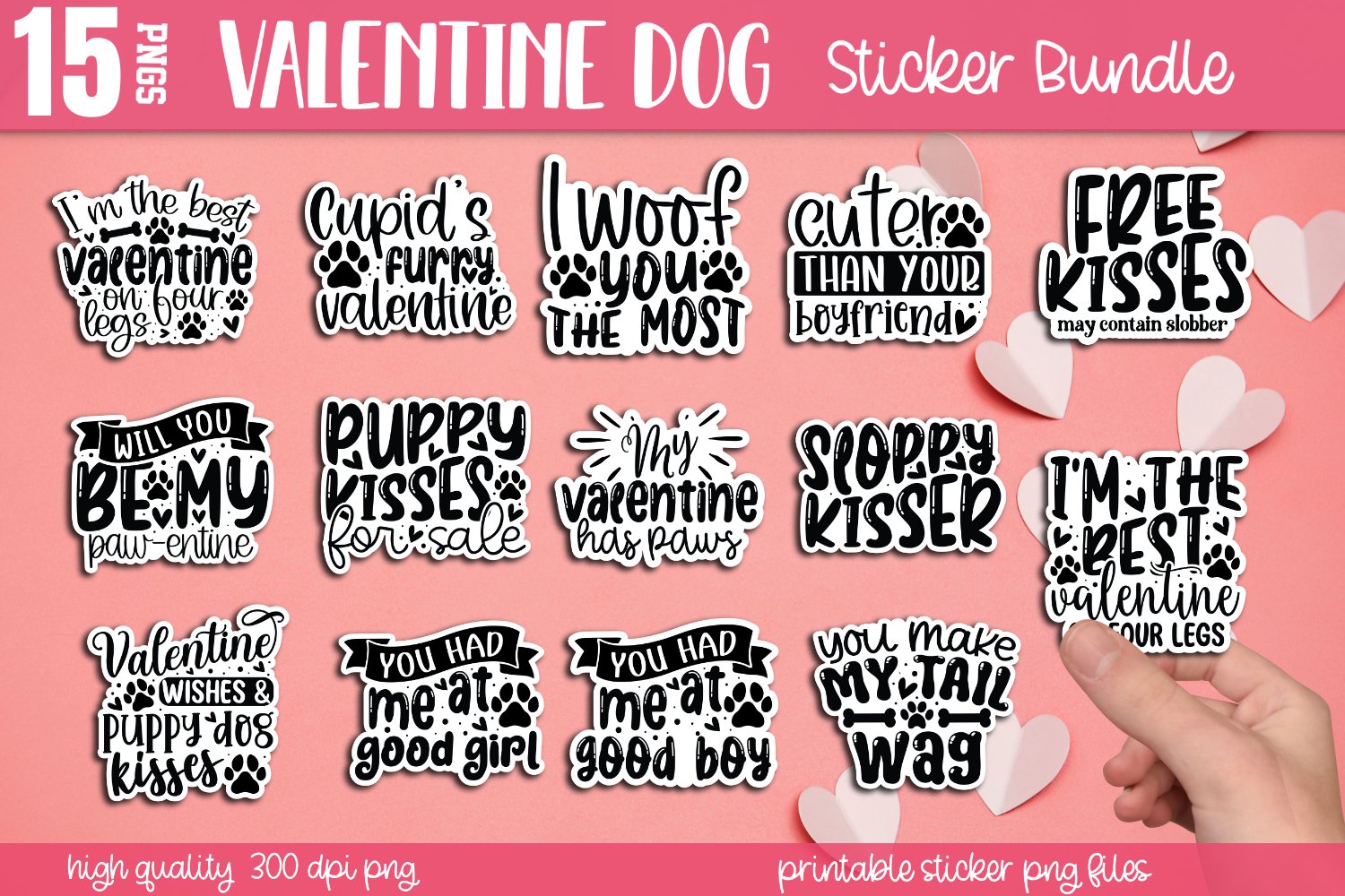 Dog Valentines Day Sticker Bundle, Valentines Sticker