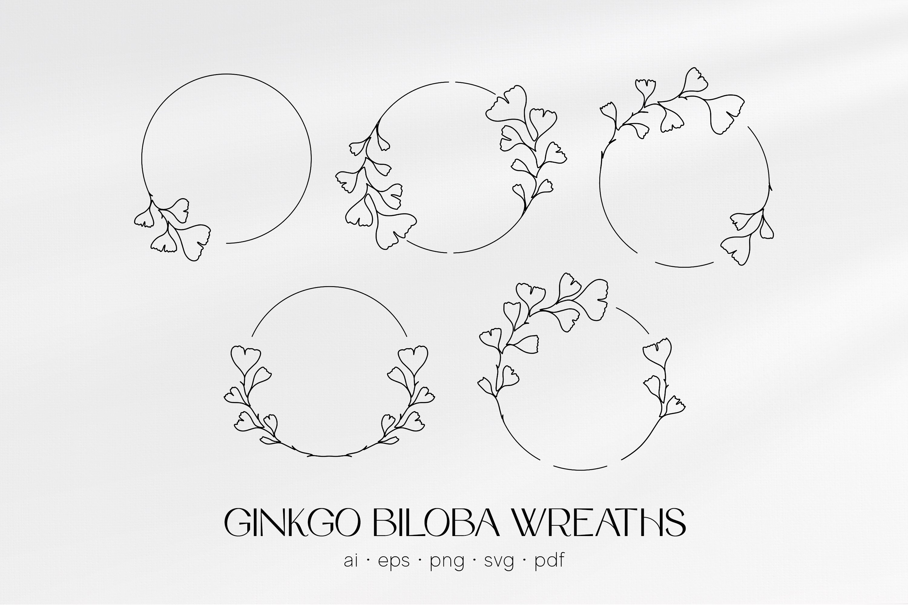 Ginkgo Biloba Wreaths. Round frames collection.