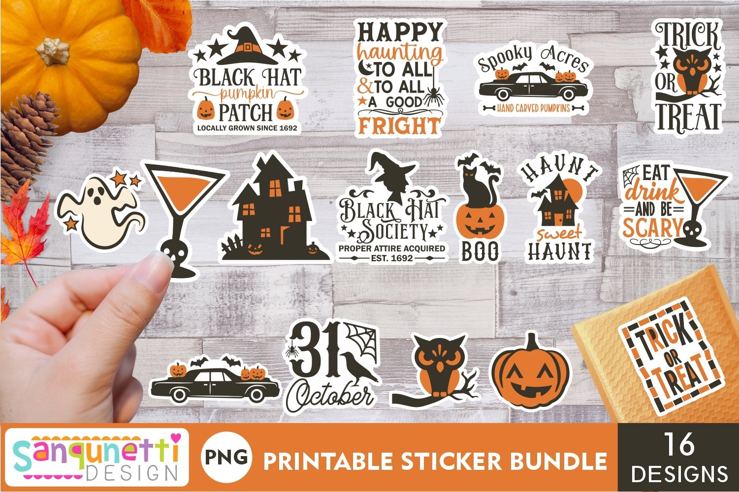 Vintage Halloween Lettering and graphics sticker bundle