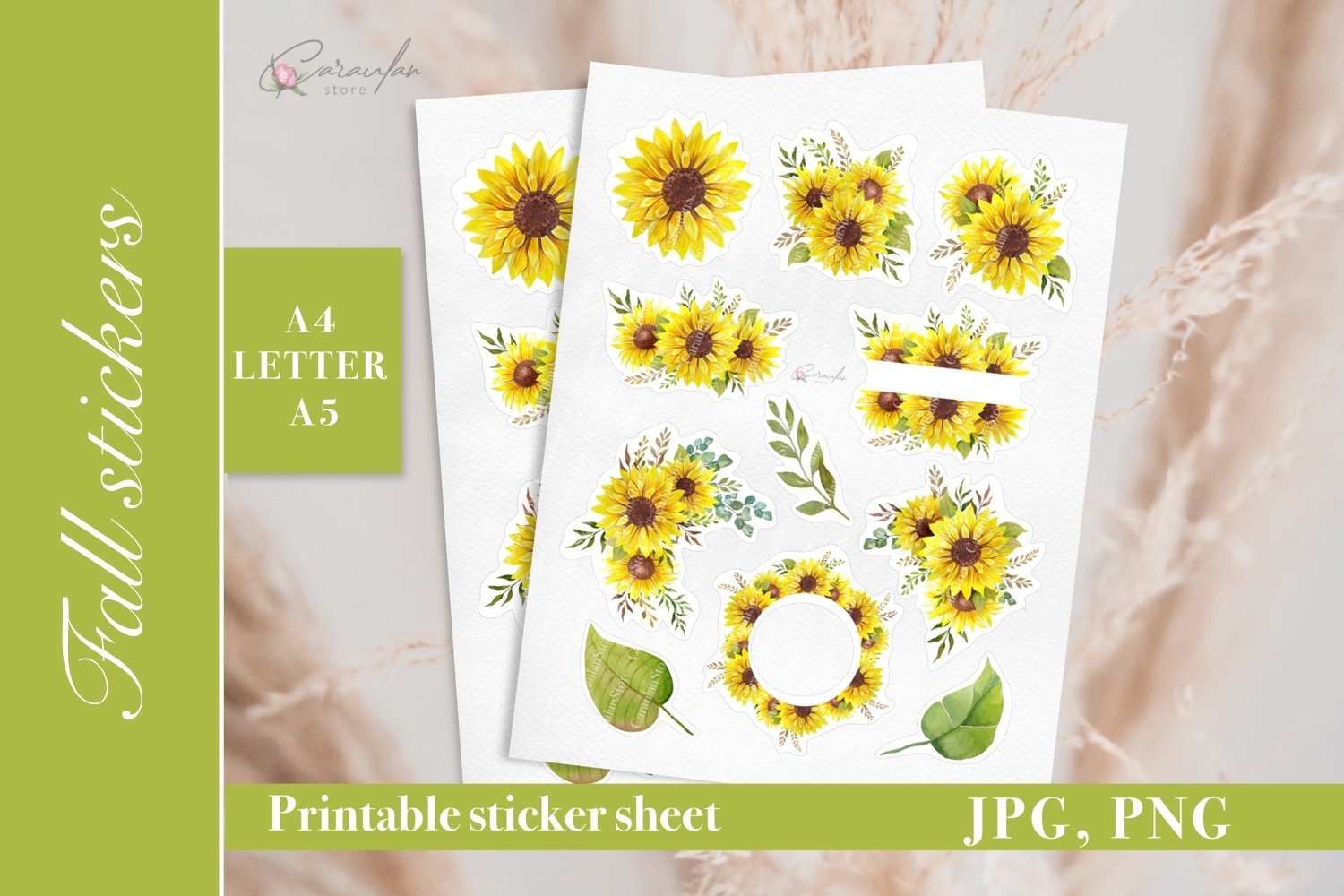 Sunflower Stickers Watercolor, Printable Stickers JPG, PNG