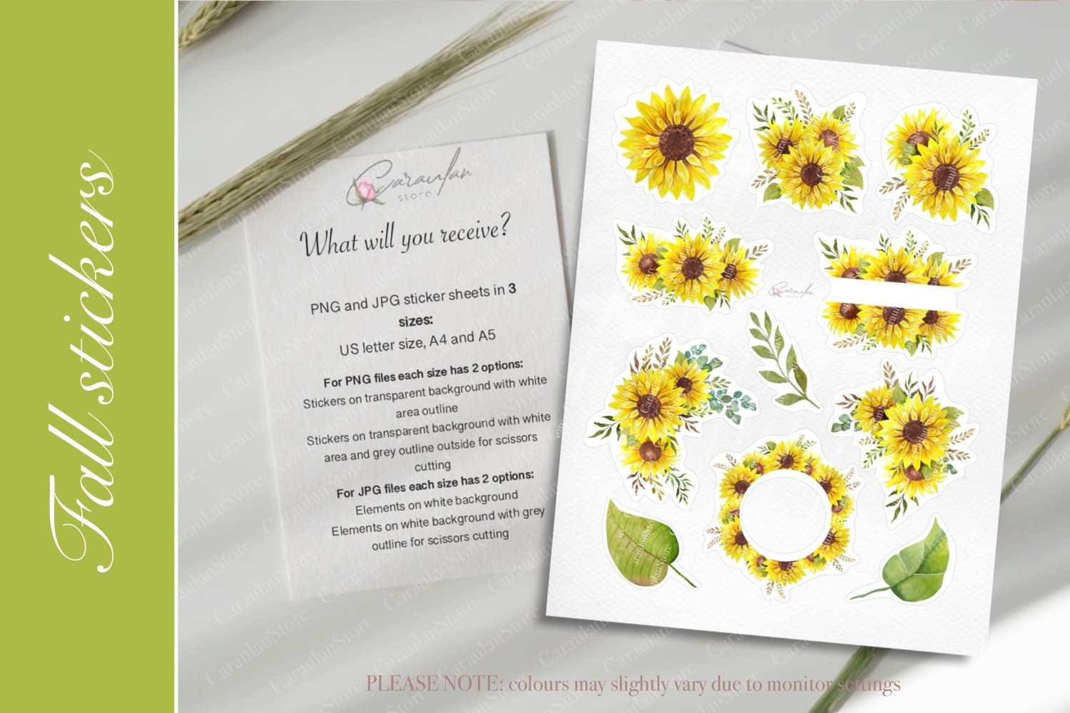 Sunflower Stickers Watercolor, Printable Stickers JPG, PNG 2